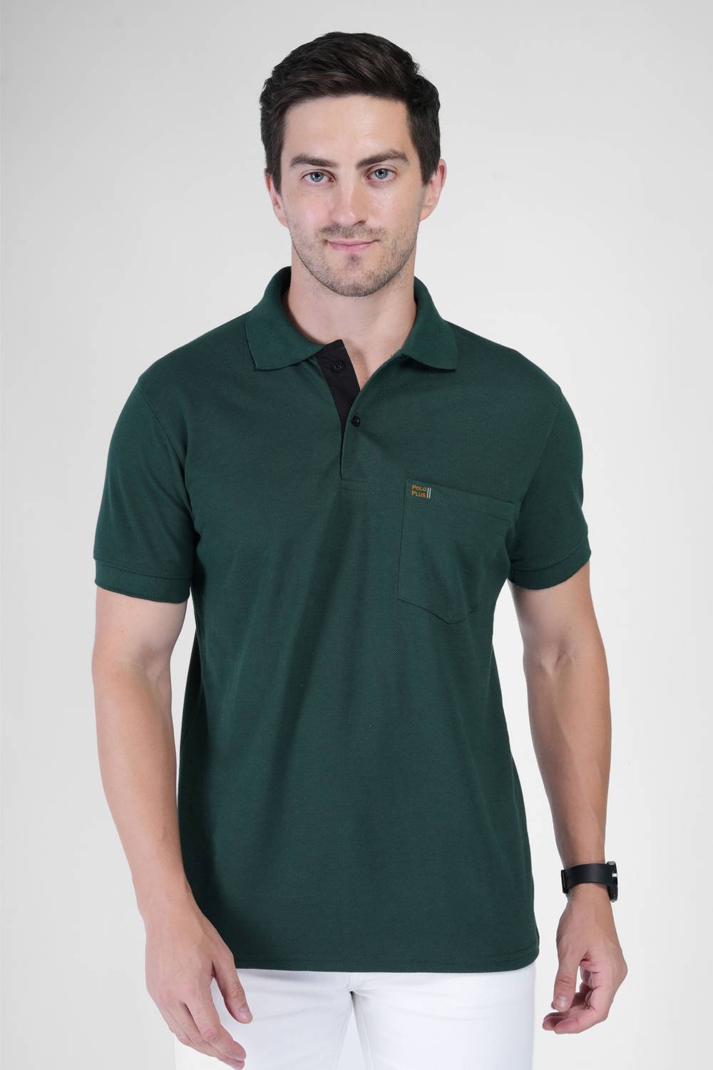 Polo Plus Men Solid Polo Neck Pure Cotton Green T-Shirt