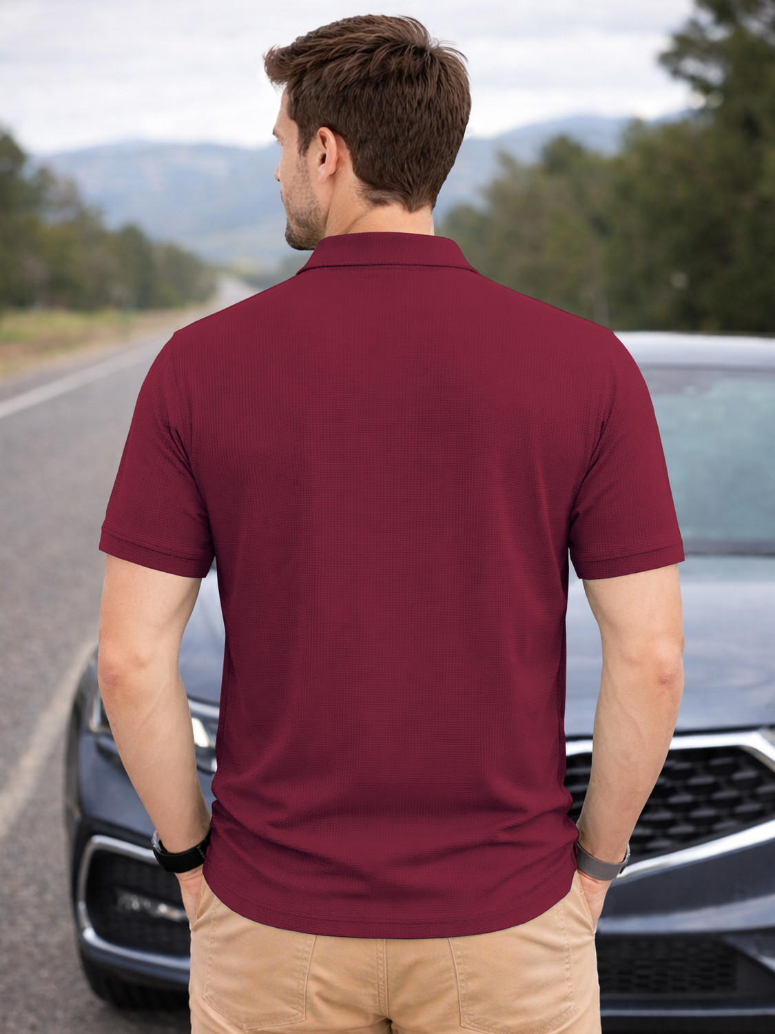 Image of VeBNoR Solid Men Polo Neck Maroon T-Shirt