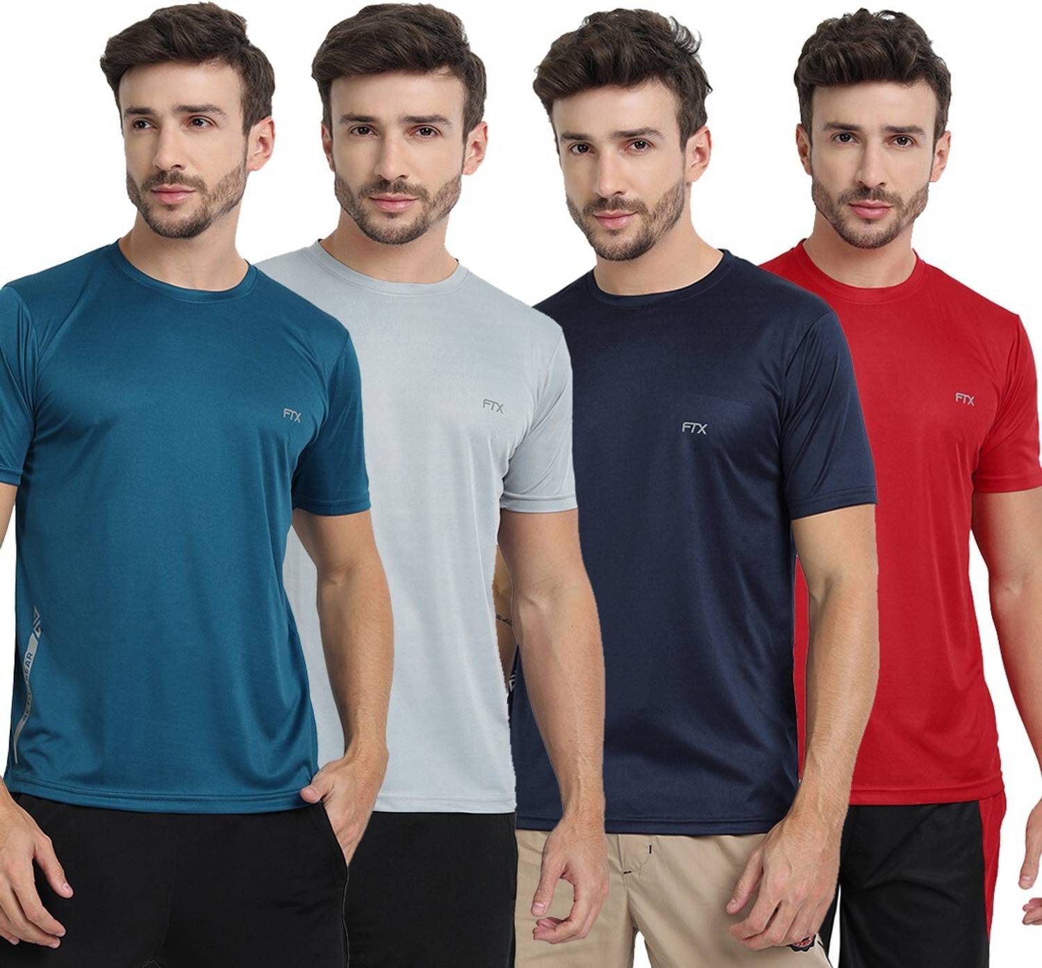 FTX Pack of 4 Men Solid Round Neck Polyester Multicolor T-Shirt