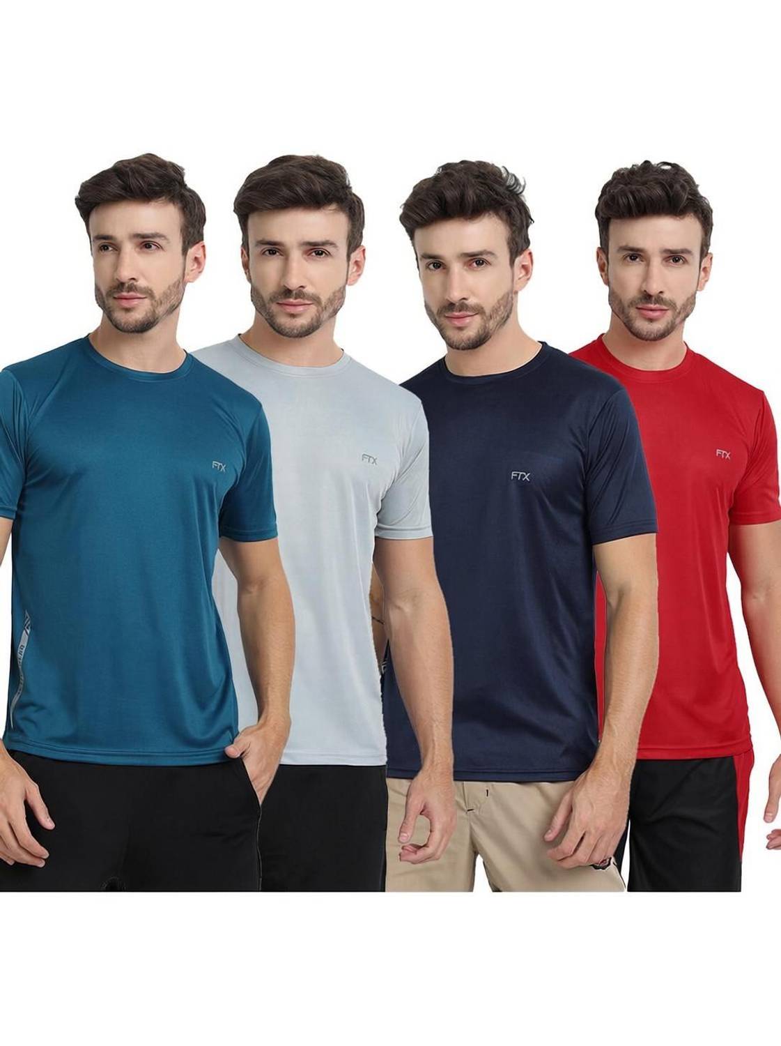 FTX Solid Men Round Neck Multicolor T-Shirt Pack of 4