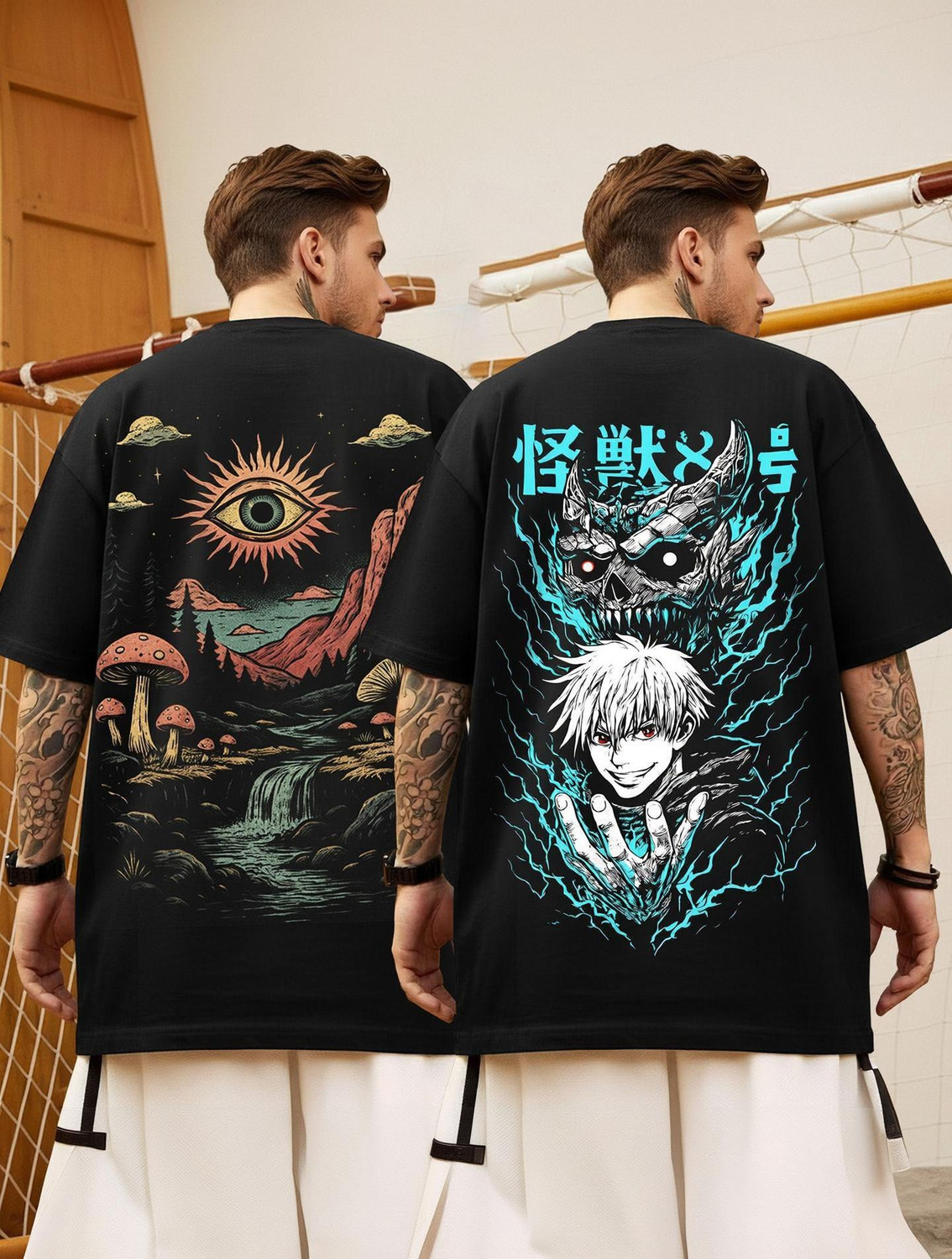 Image of TRIPR Typography Men Round Neck Black T-Shirt