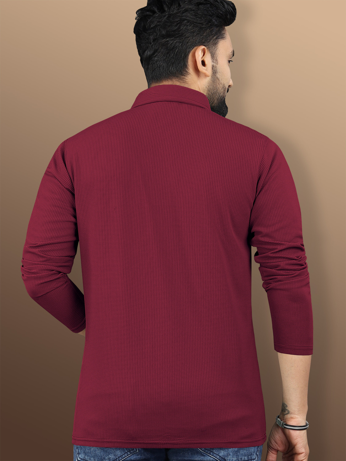 Image of VeBNoR Self Design Men Polo Neck Maroon T-Shirt