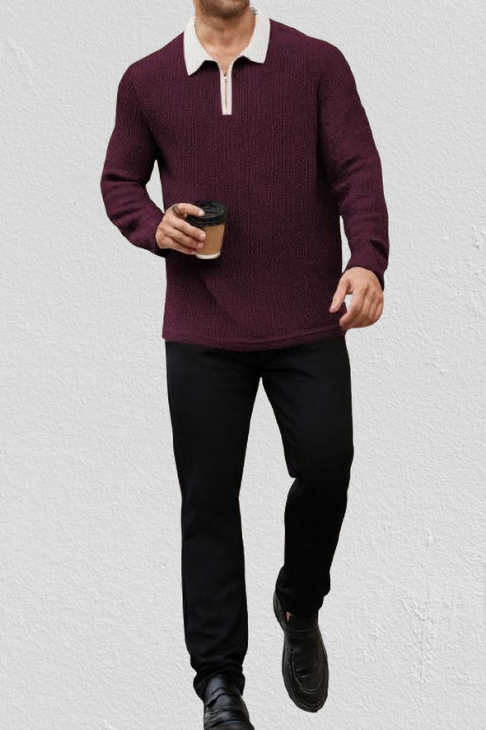 Image of HOODLER Self Design, Solid Men Polo Neck Maroon T-Shirt