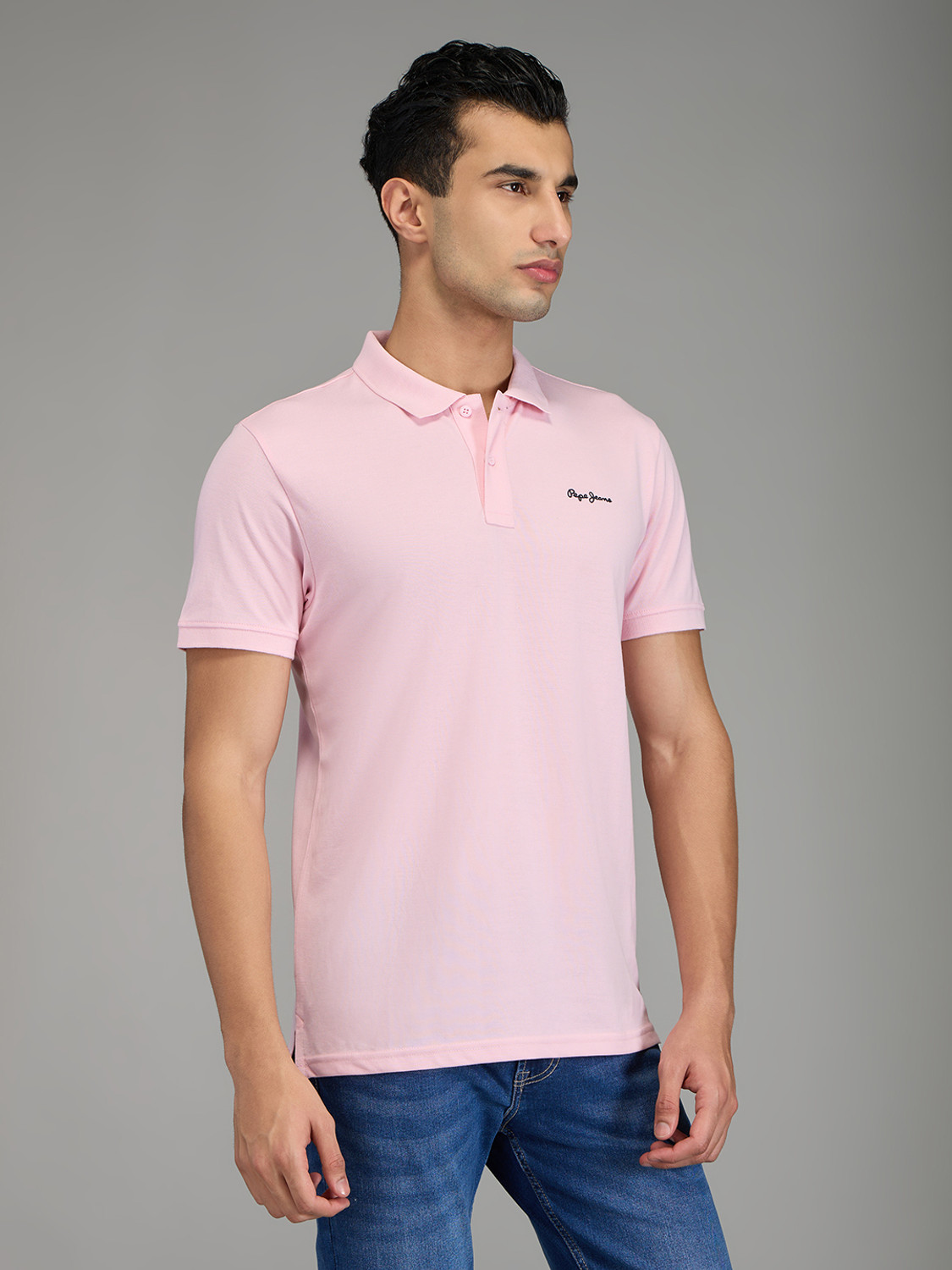 Image of Pepe Jeans Self Design Men Polo Neck Pink T-Shirt