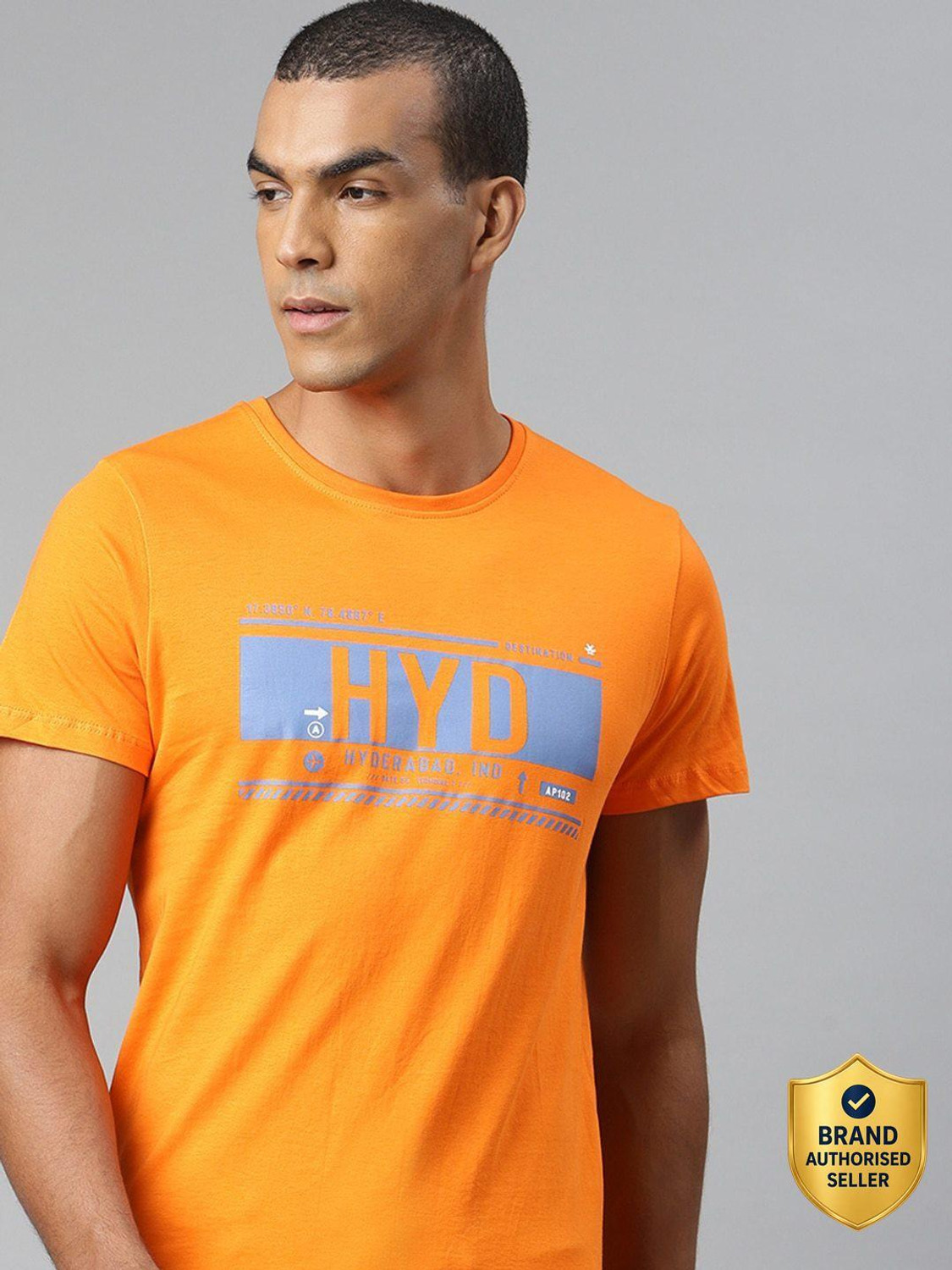 Image of WROGN Printed Men Round Neck Orange T-Shirt
