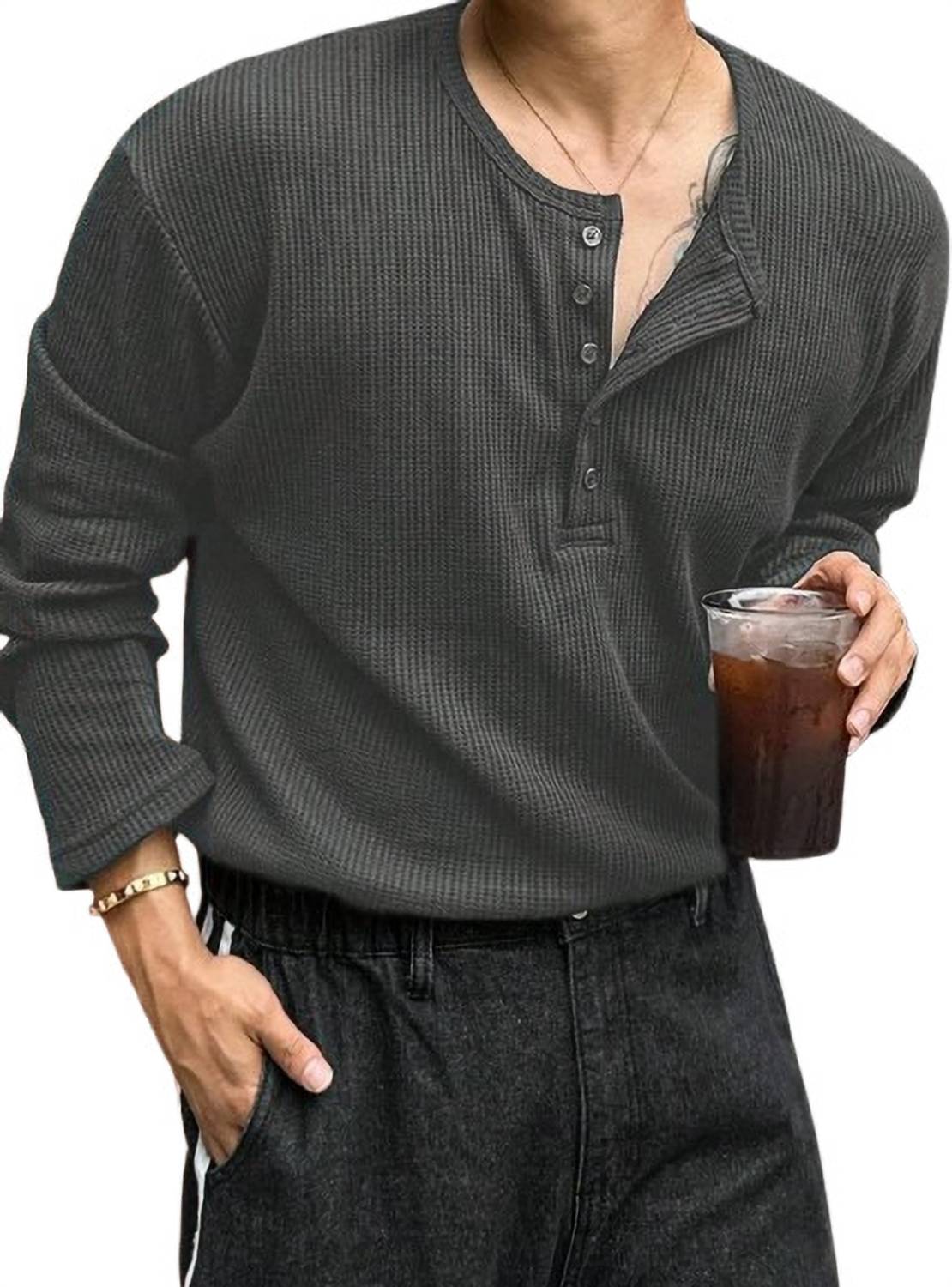 Trillion Men Henley Neck Grey T-Shirt - Image 1