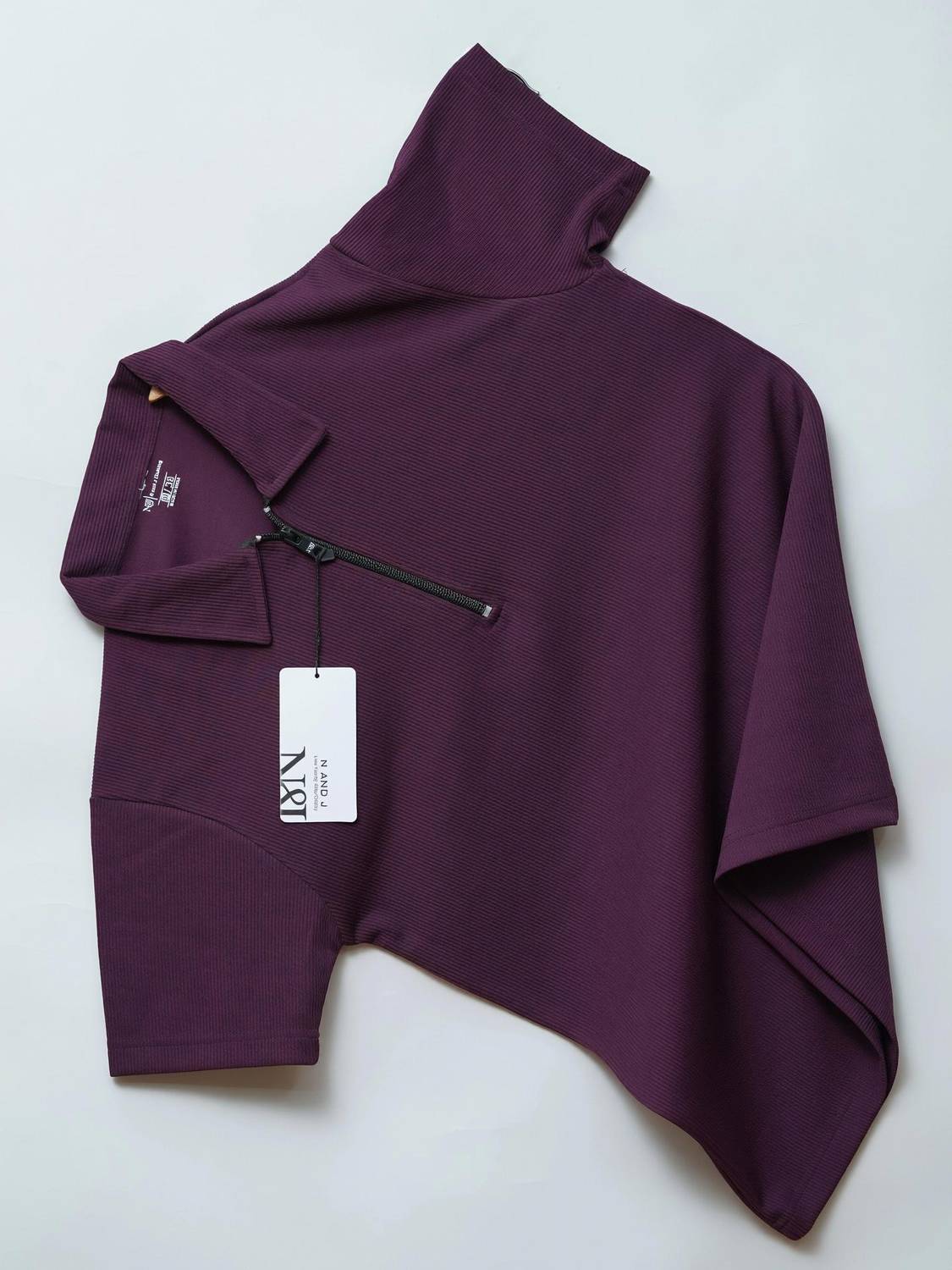 N AND J Colorblock Men Zip Neck Purple T-Shirt - Image 1
