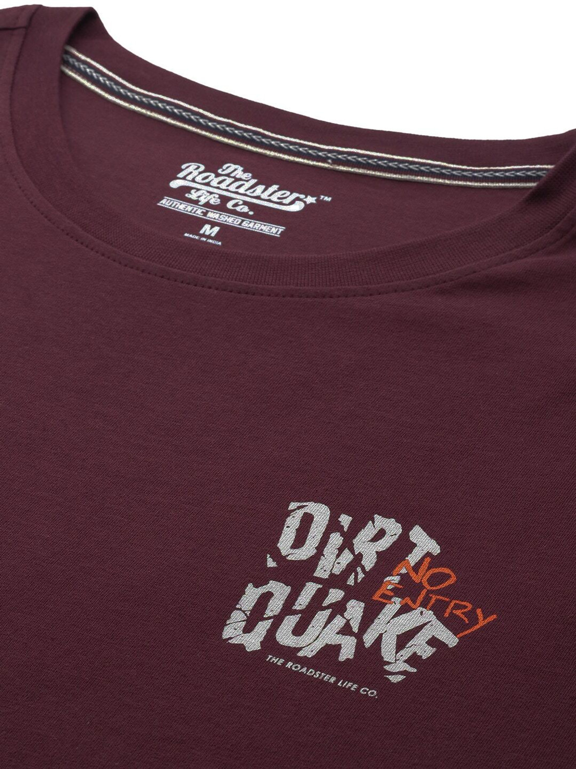 Image of Roadster Printed, Typography Men Round Neck Maroon T-Shirt