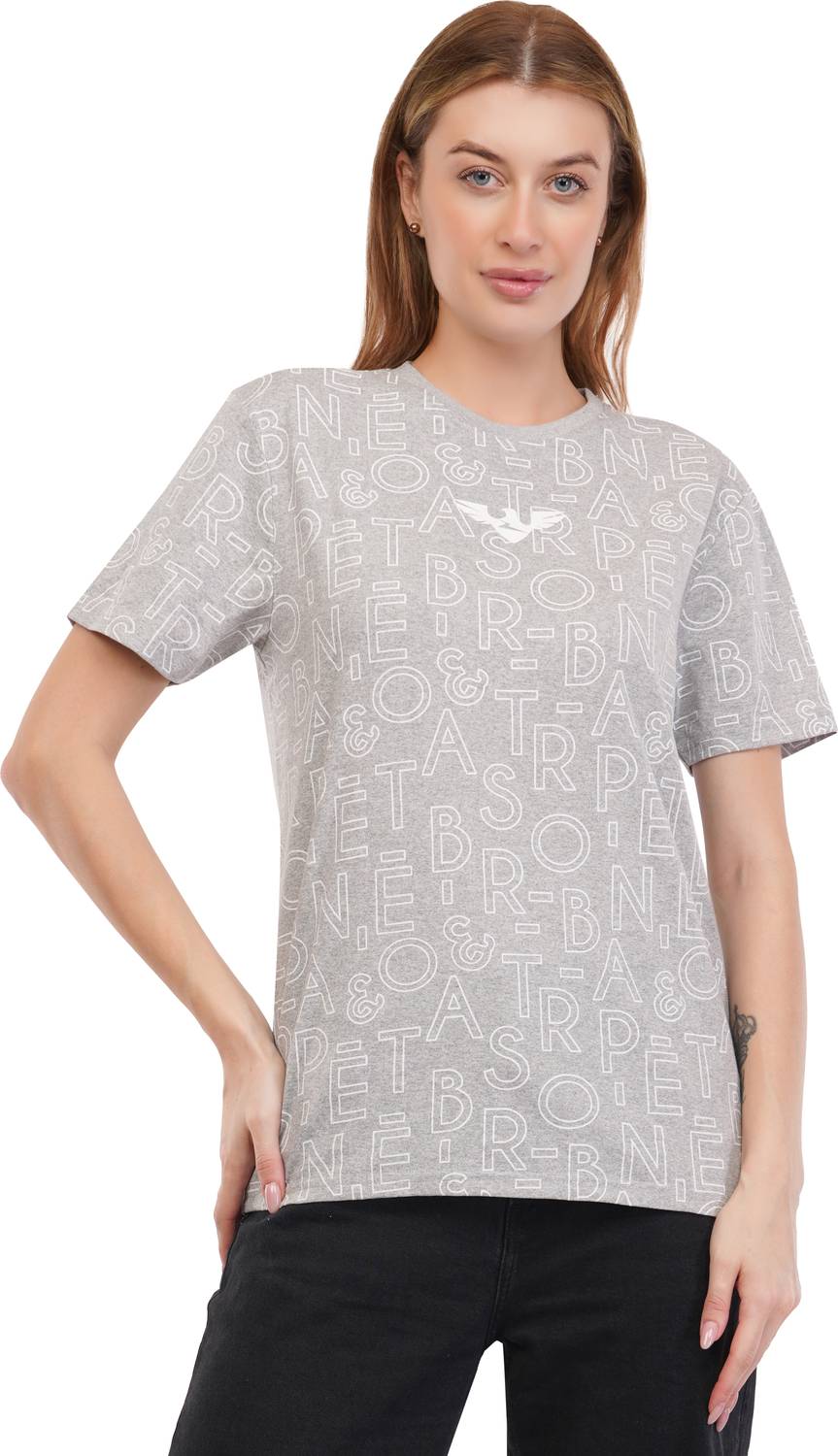 Astrape & Bronte Typography, Printed Women Crew Neck Grey T-Shirt