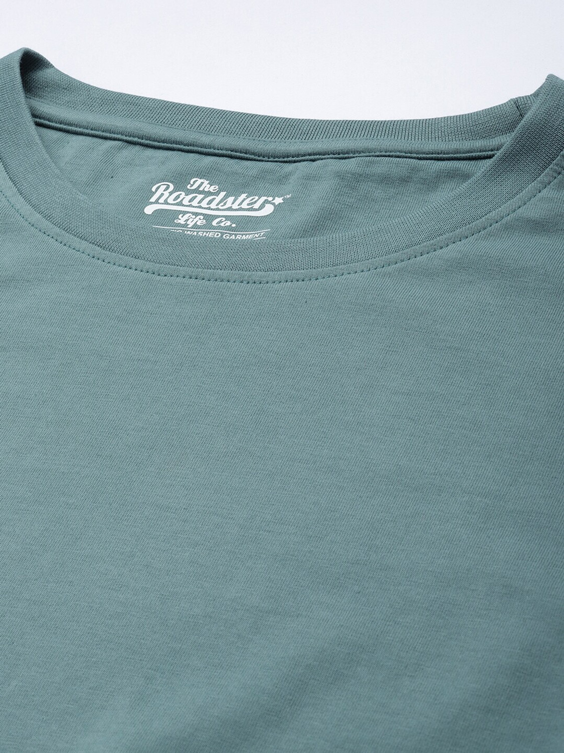 Image of Roadster Solid Men Round Neck Light Blue T-Shirt