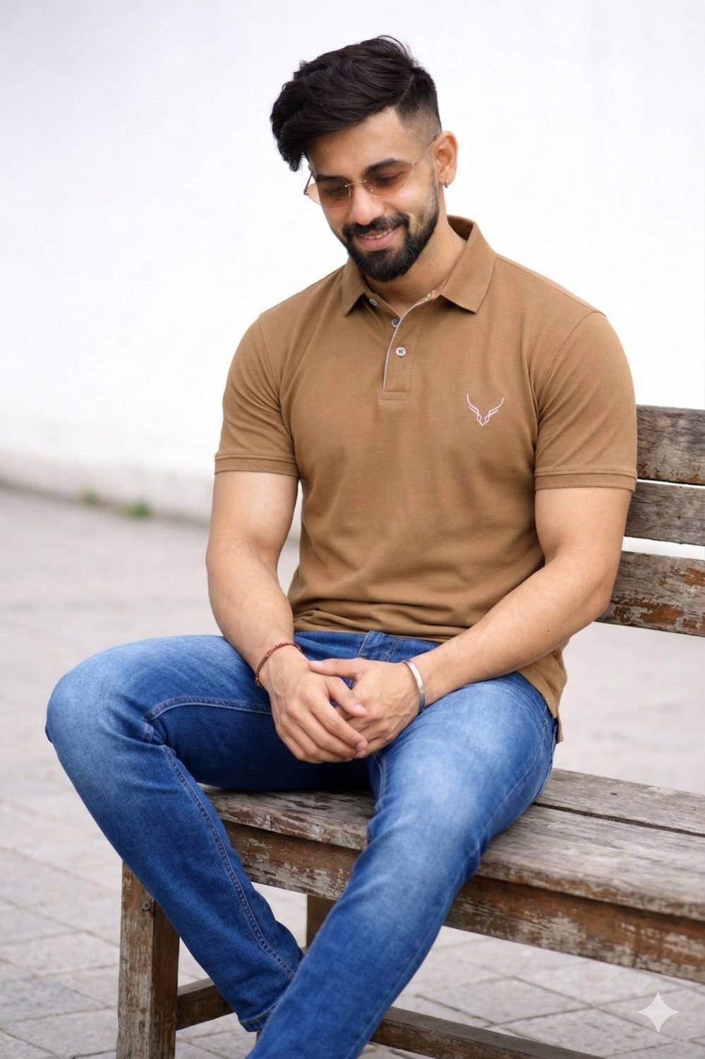 AVRIE Self Design Men Polo Neck Brown T-Shirt