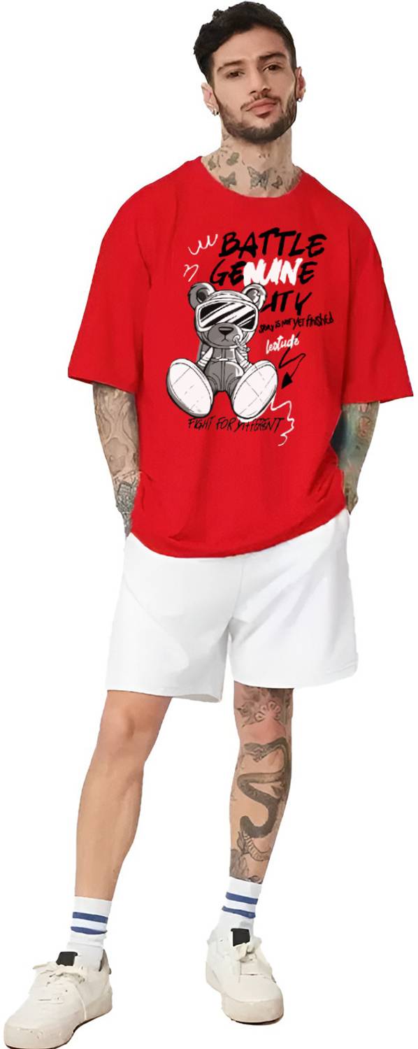 Leotude Printed Men Round Neck Red T-Shirt - Image 4