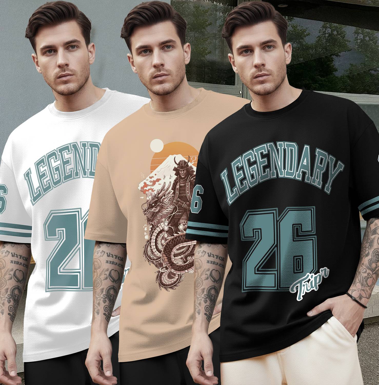 TRIPR Men Round Neck White T-Shirt Pack of 3 - Image 1