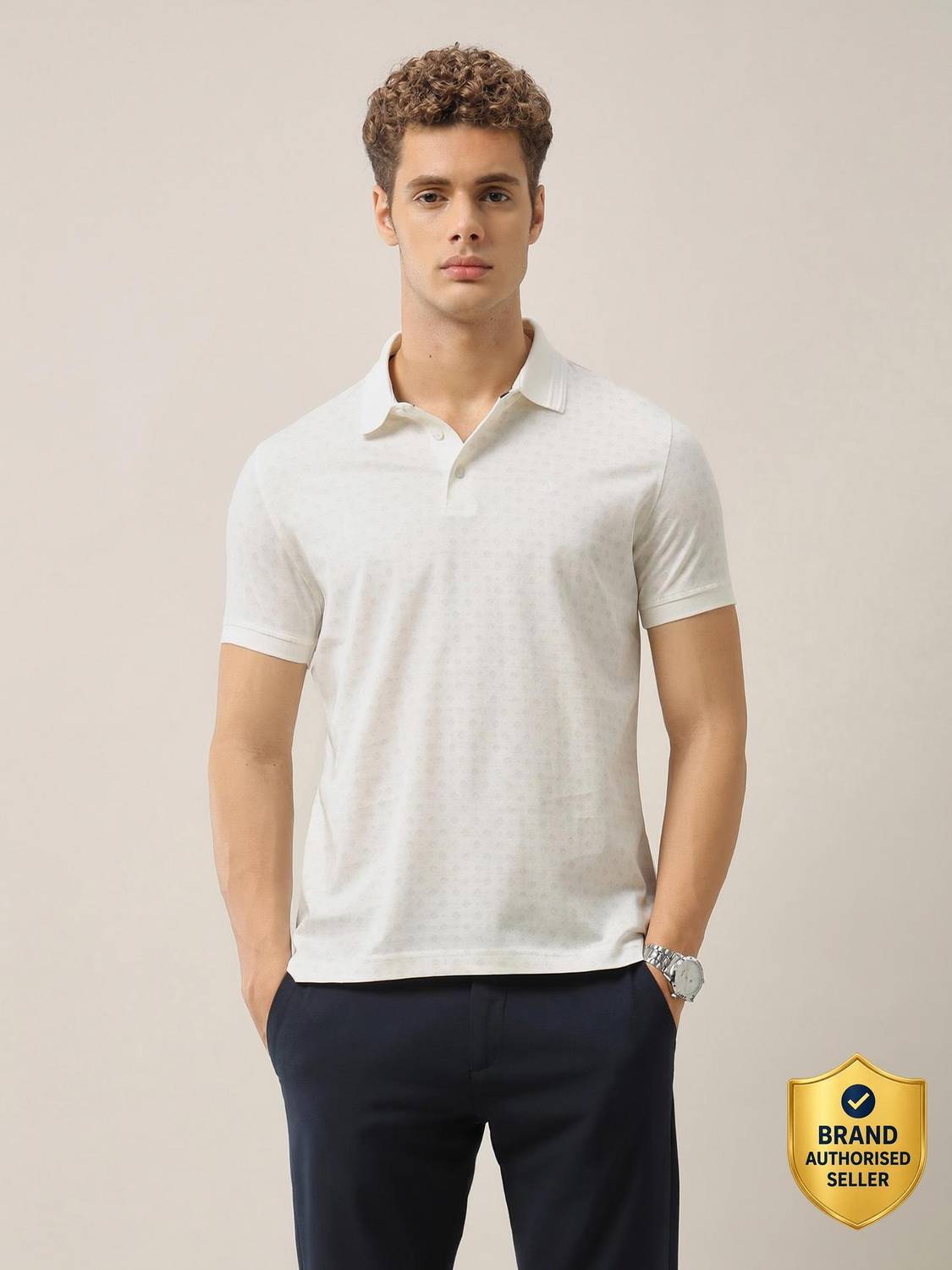 ARROW Geometric Print Men Polo Neck White T-Shirt