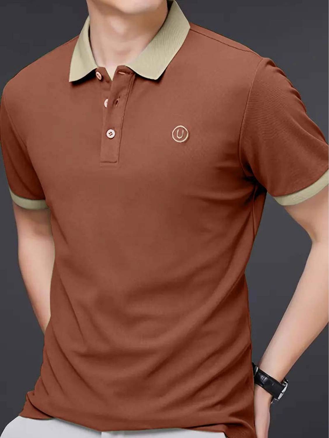 POSHAX Men Orange Polo Neck T-Shirt - Image 3