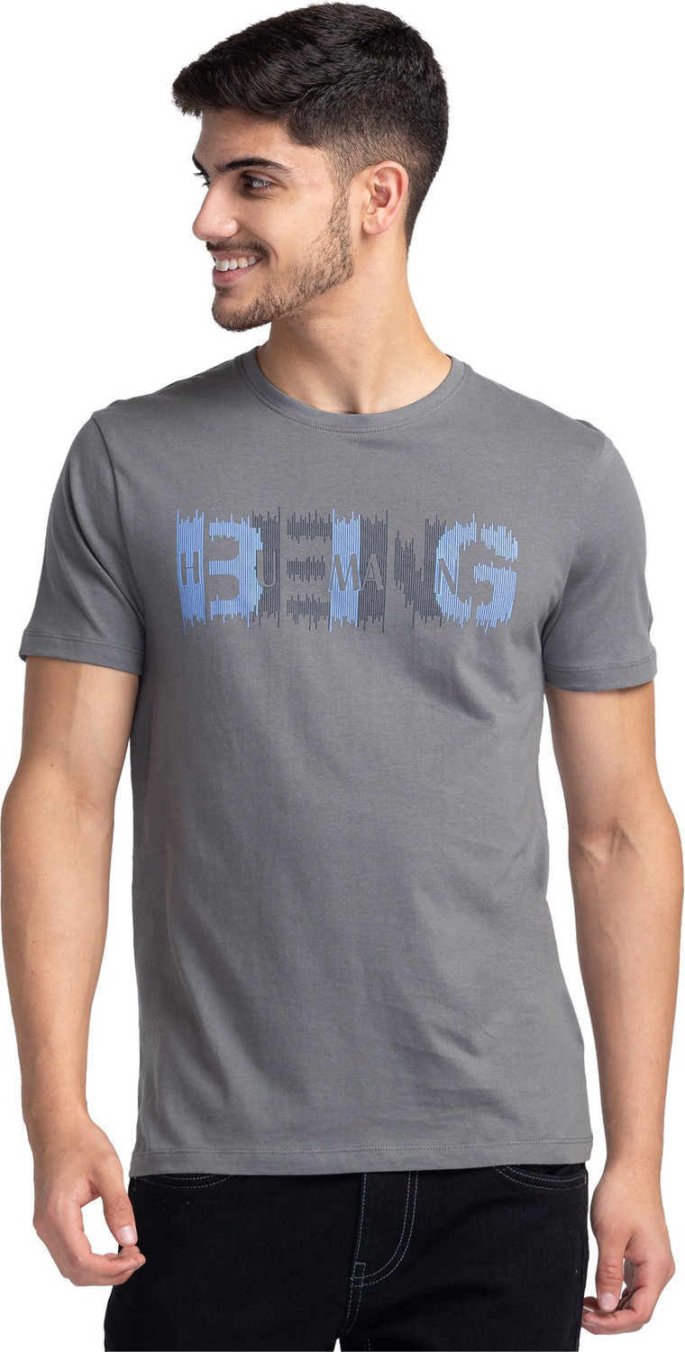 Image of BEING HUMAN Typography Men Round Neck Green T-Shirt
