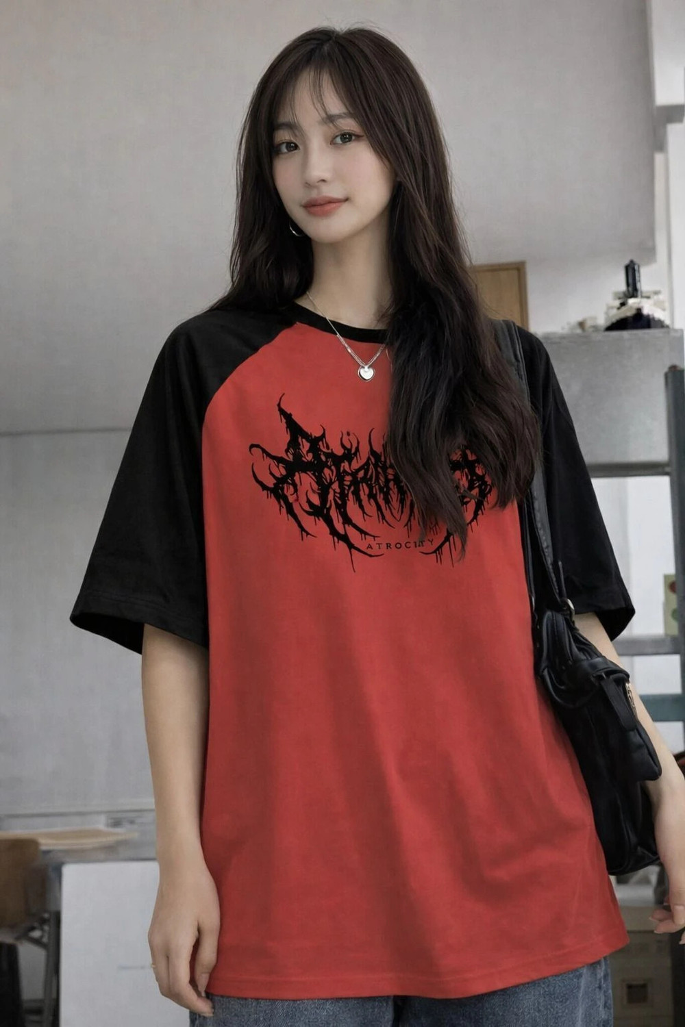 Image of EraandEdge Printed Women Round Neck Red T-Shirt