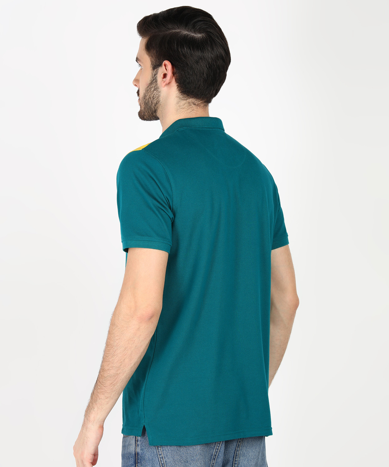 Image of WROGN Colorblock Men Polo Neck Dark Green T-Shirt
