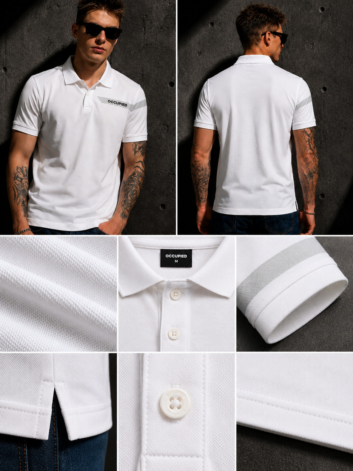 Image of Occupied Clothing Co. Men Solid Polo Neck Cotton Blend White T-Shirt