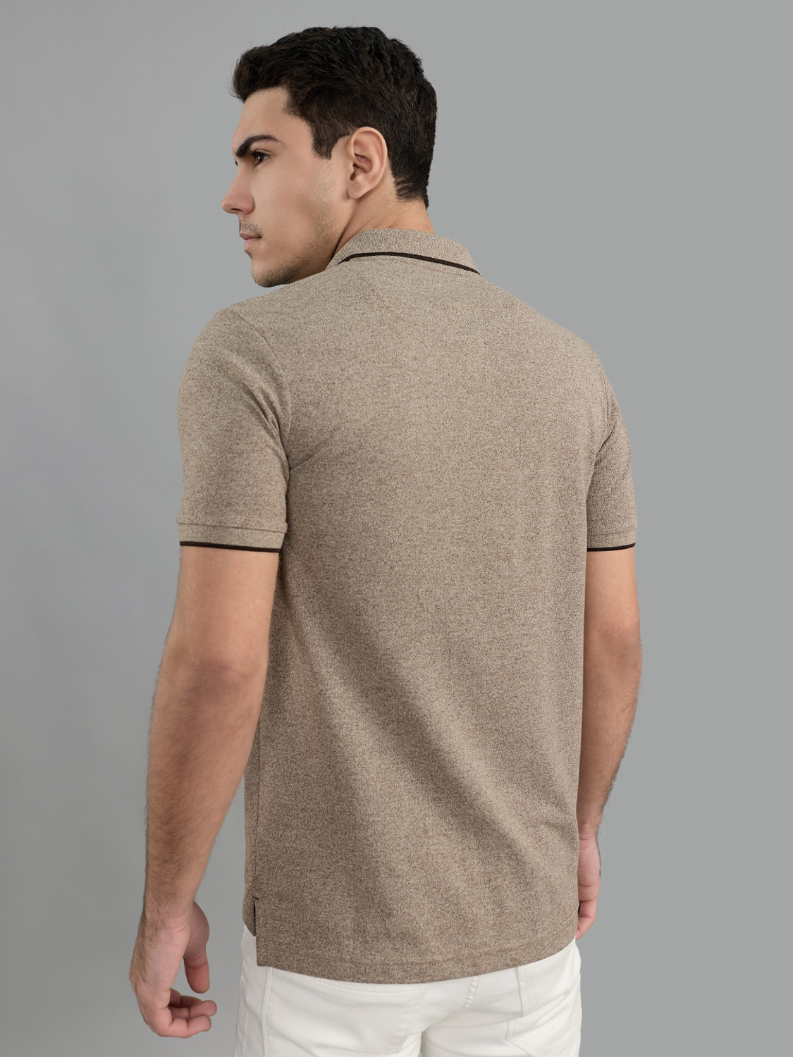 Image of MONTE CARLO Solid Men Polo Neck Beige T-Shirt