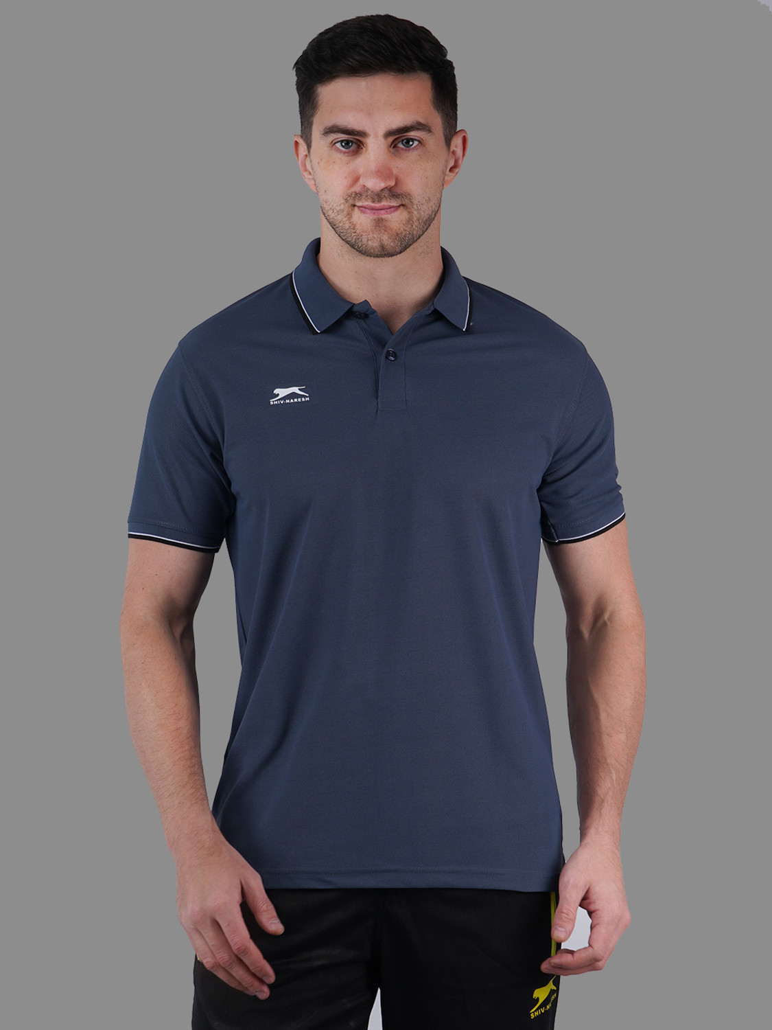 Image of Shiv Naresh Self Design Men Polo Neck Grey T-Shirt