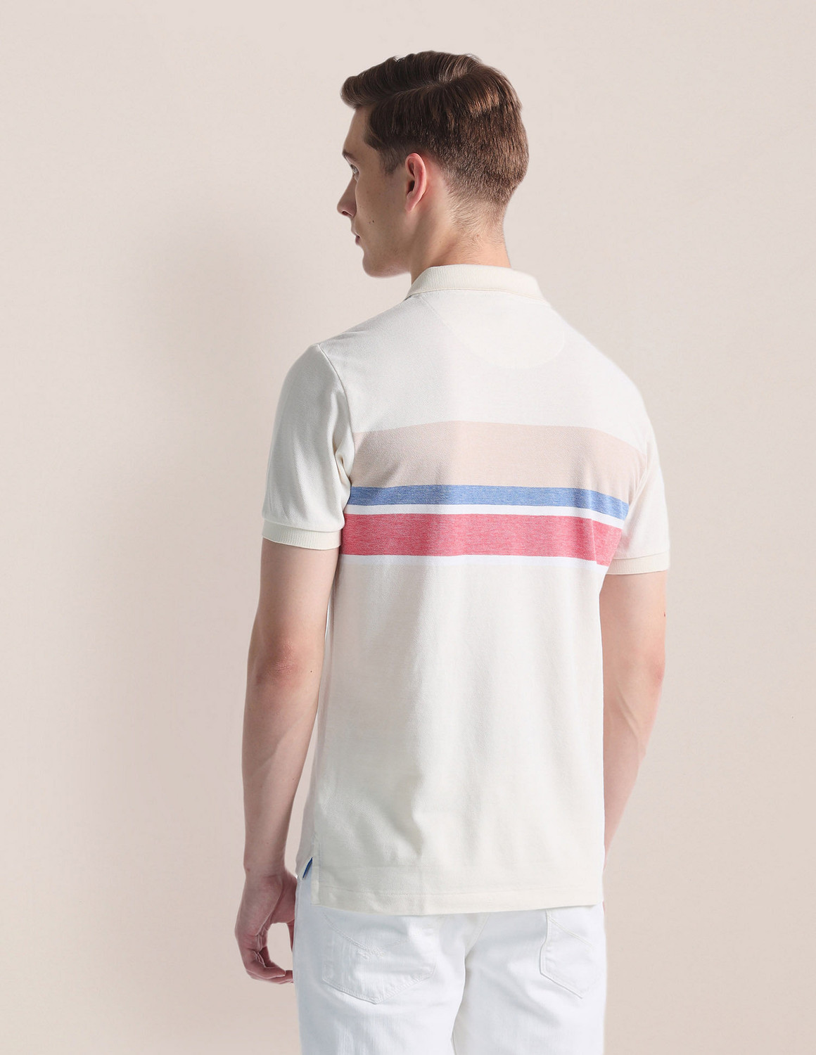 Image of U.S. POLO ASSN. Colorblock Men Polo Neck Beige T-Shirt