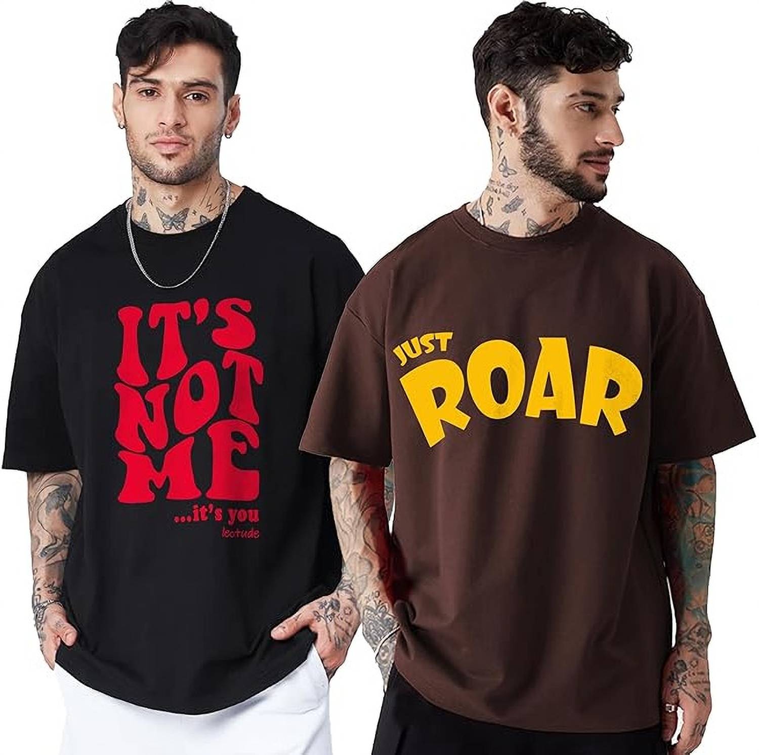Leotude Men Printed Round Neck Cotton Blend Multicolor T-Shirt