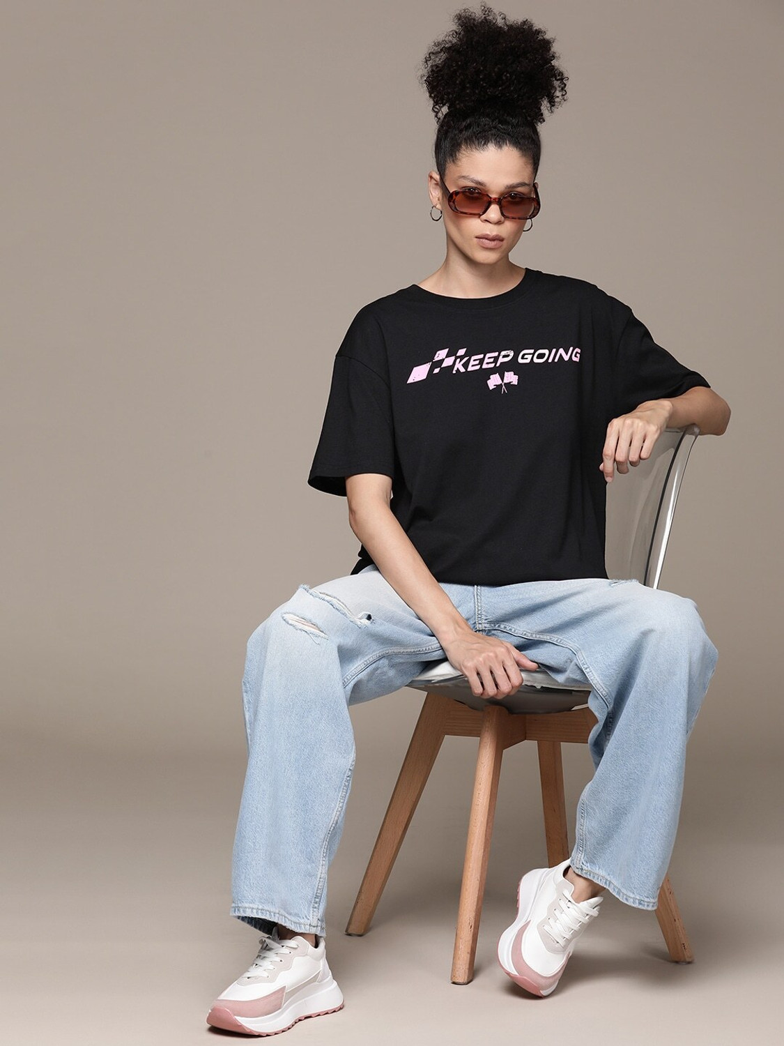 Image of Roadster Printed Women Round Neck Black T-Shirt