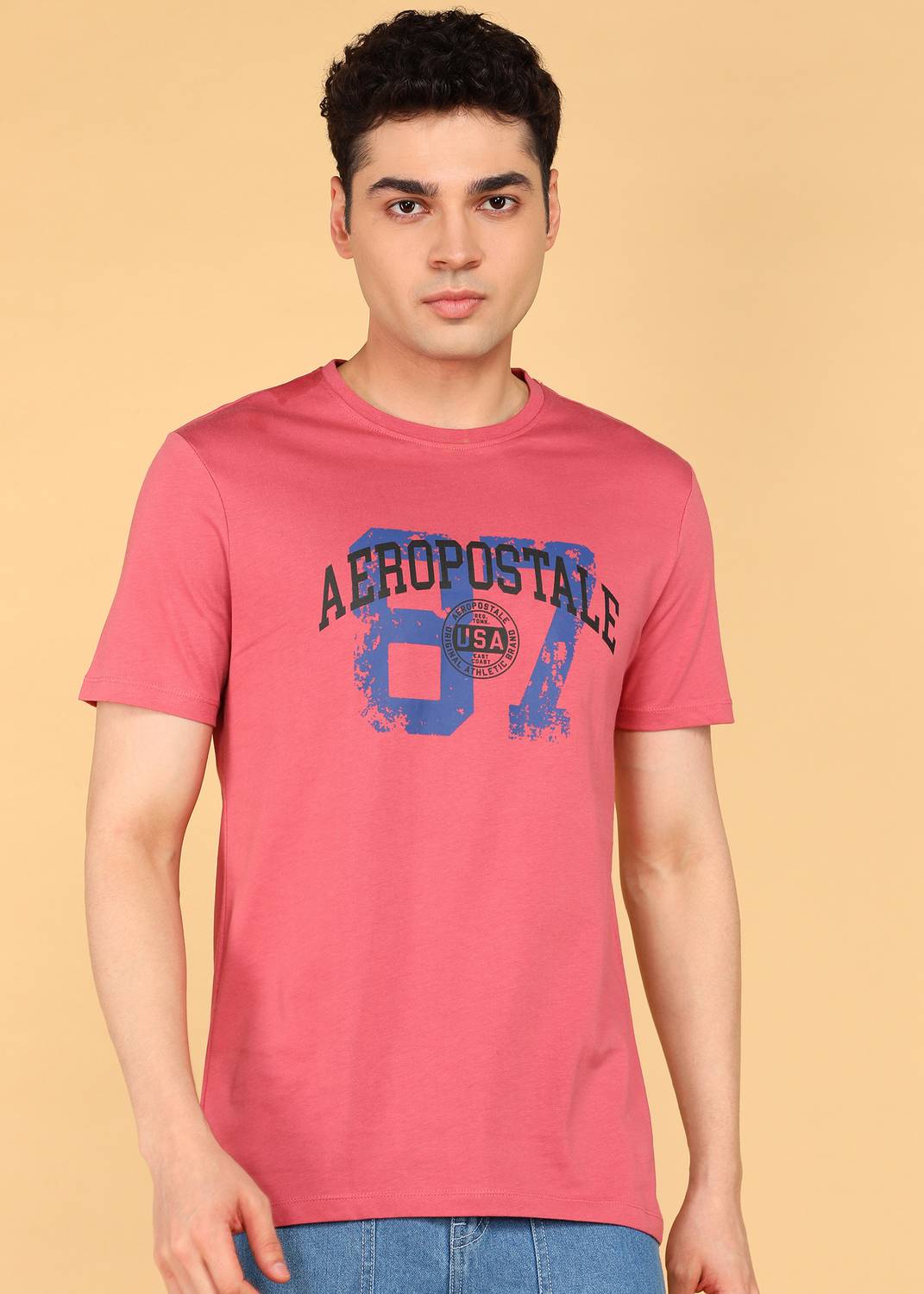 AEROPOSTALE Typography Men Round Neck Pink T-Shirt