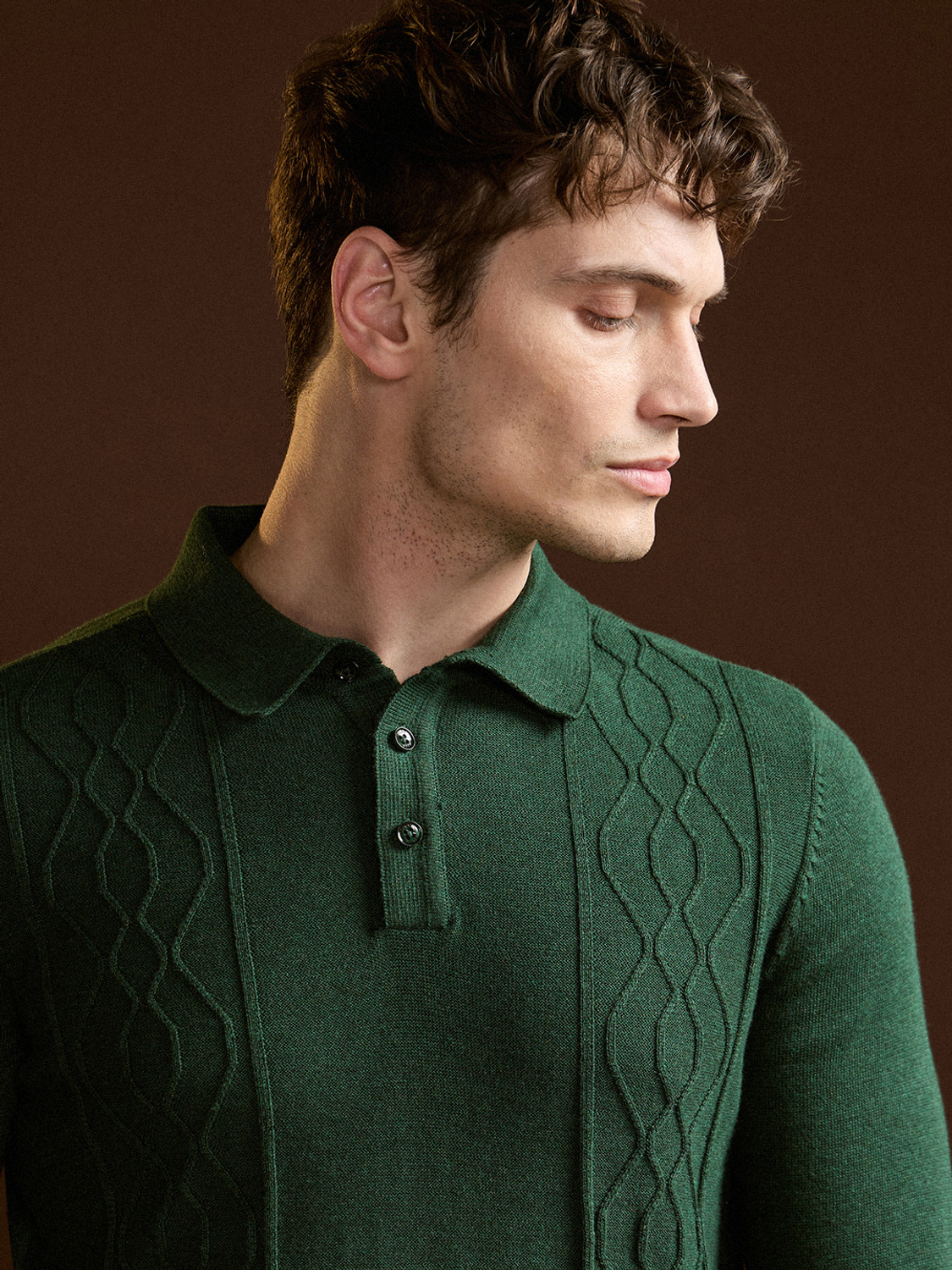 Image of THE BEAR HOUSE Self Design Men Polo Neck Green T-Shirt