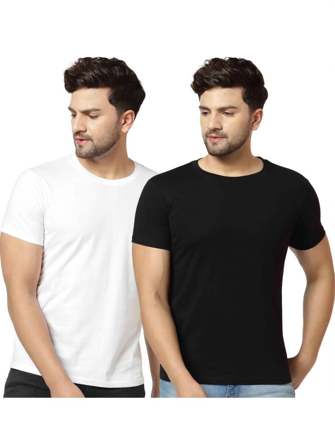 London Hills Solid Men Round Neck Black T-Shirt Pack of 2