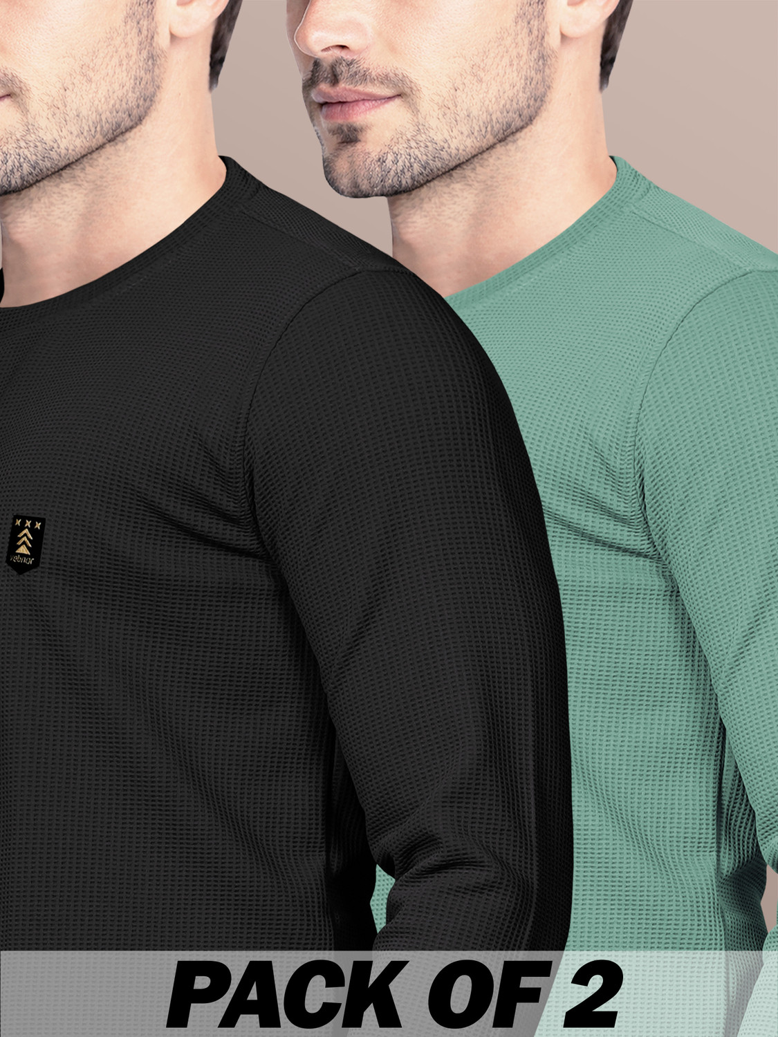 Image of VeBNoR Self Design Men Round Neck Black, Light Green T-Shirt