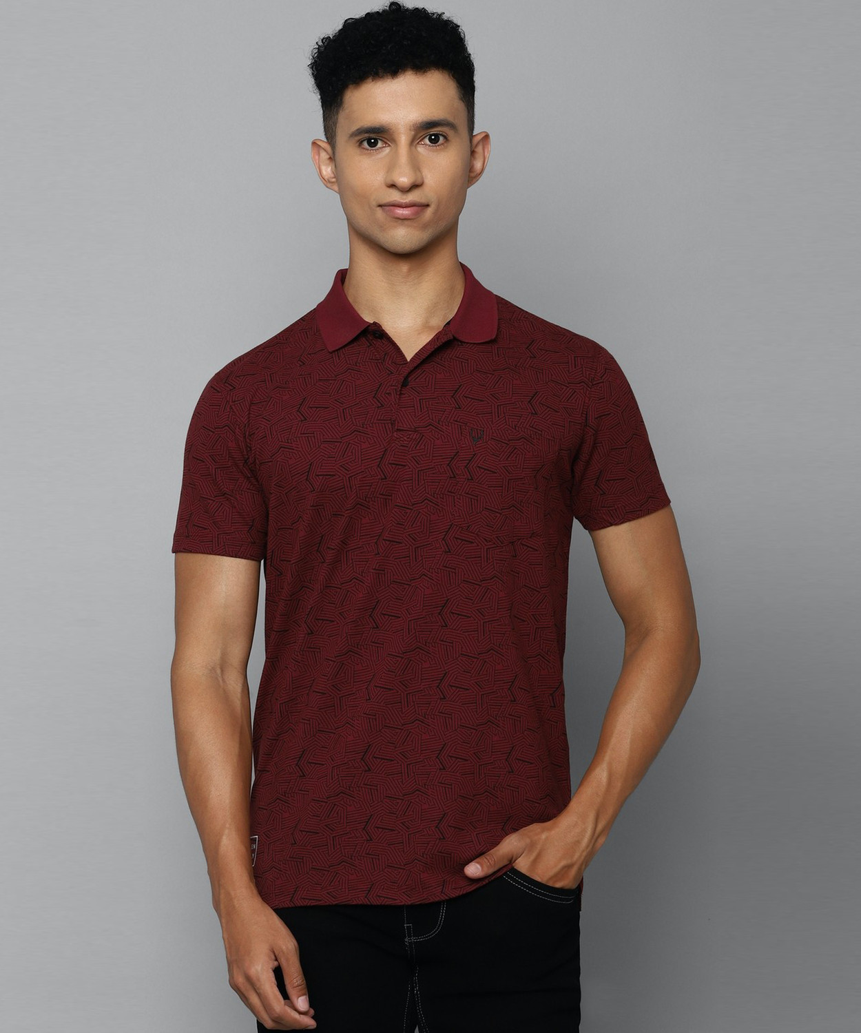 Image of Allen Solly Printed Men Polo Neck Maroon T-Shirt
