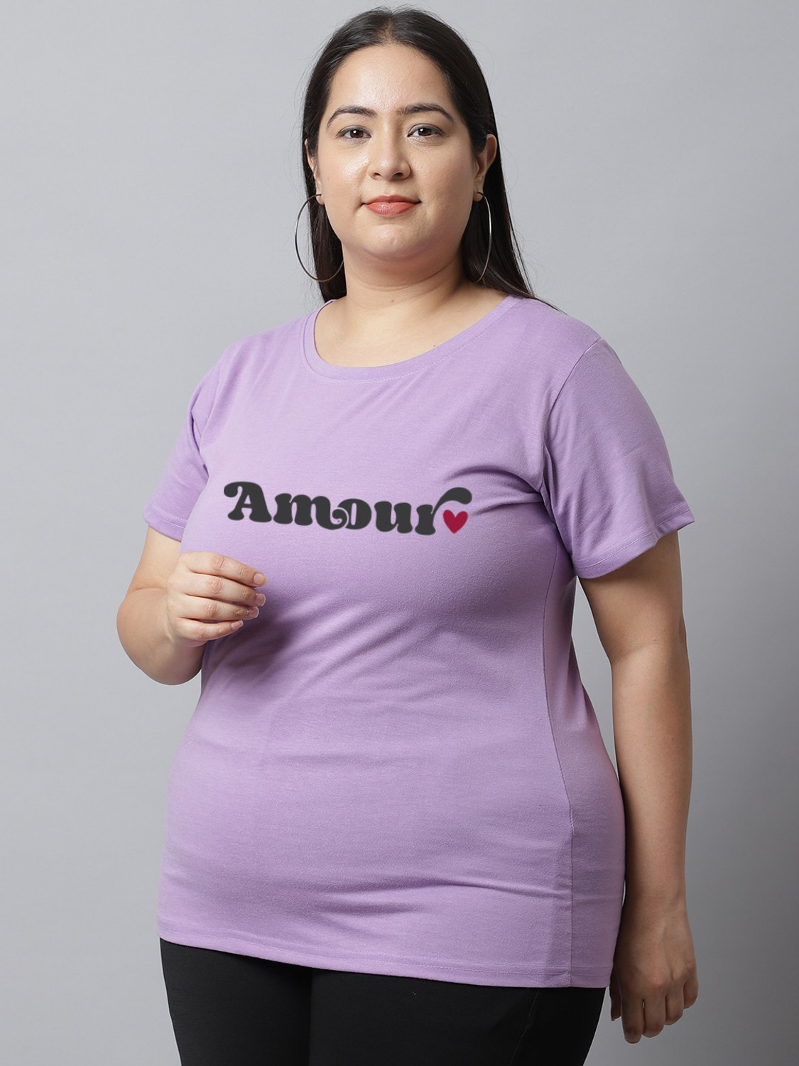 Image of UnaOne Typography Women Round Neck Purple T-Shirt