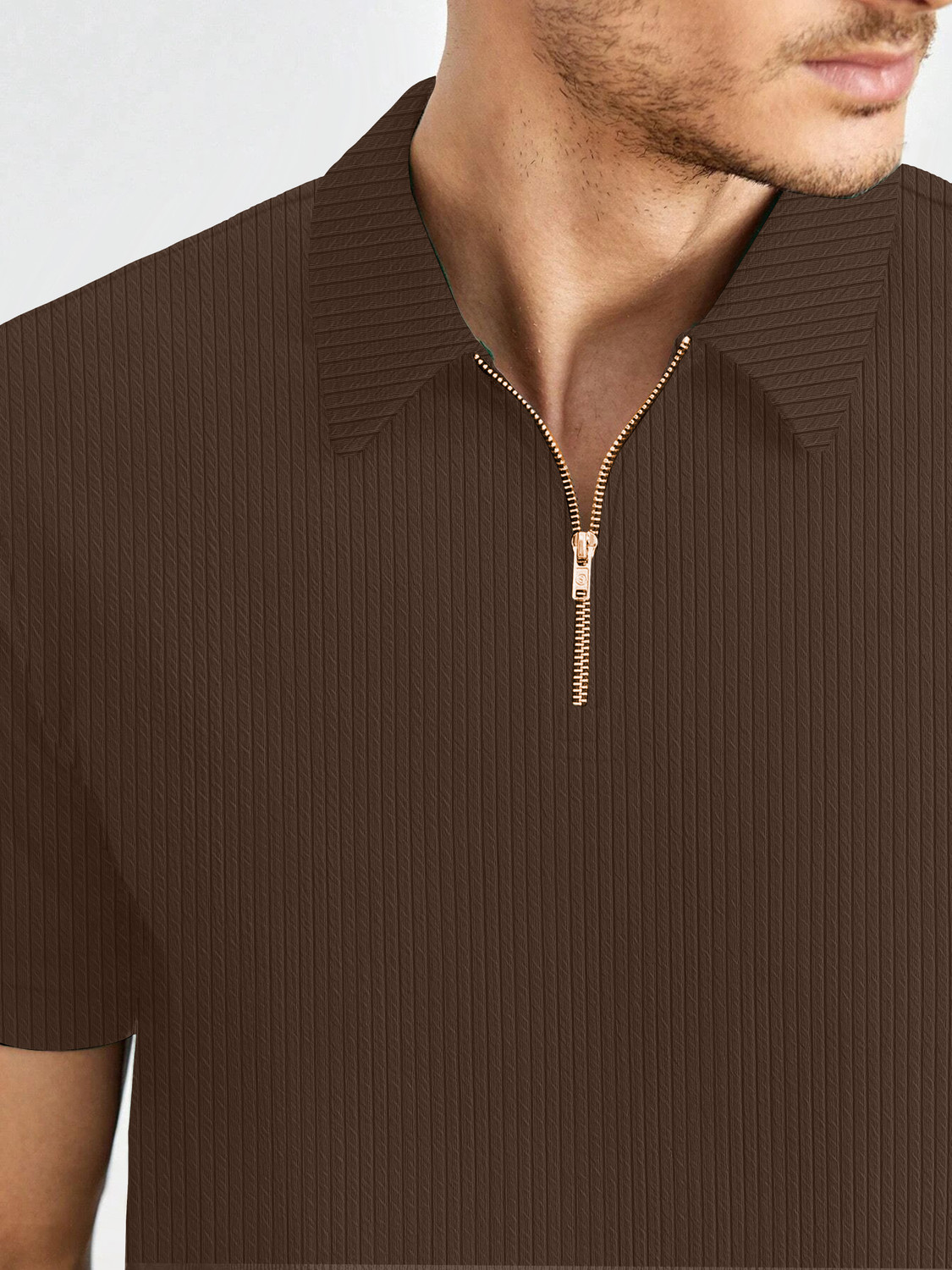 Image of KAJARU Self Design Men Polo Neck Brown T-Shirt
