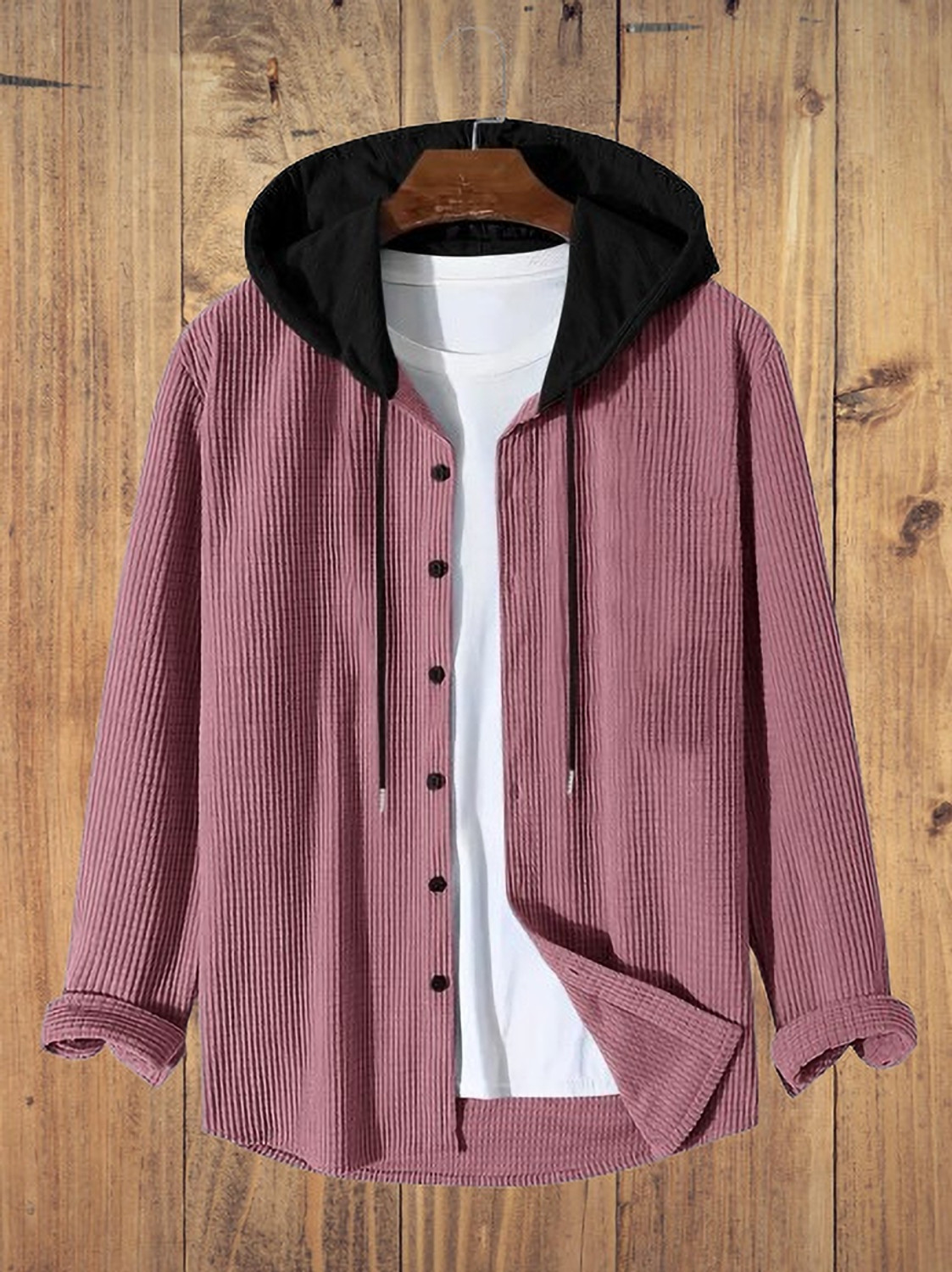 Image of TEEMEX Solid Men Hooded Neck Pink T-Shirt
