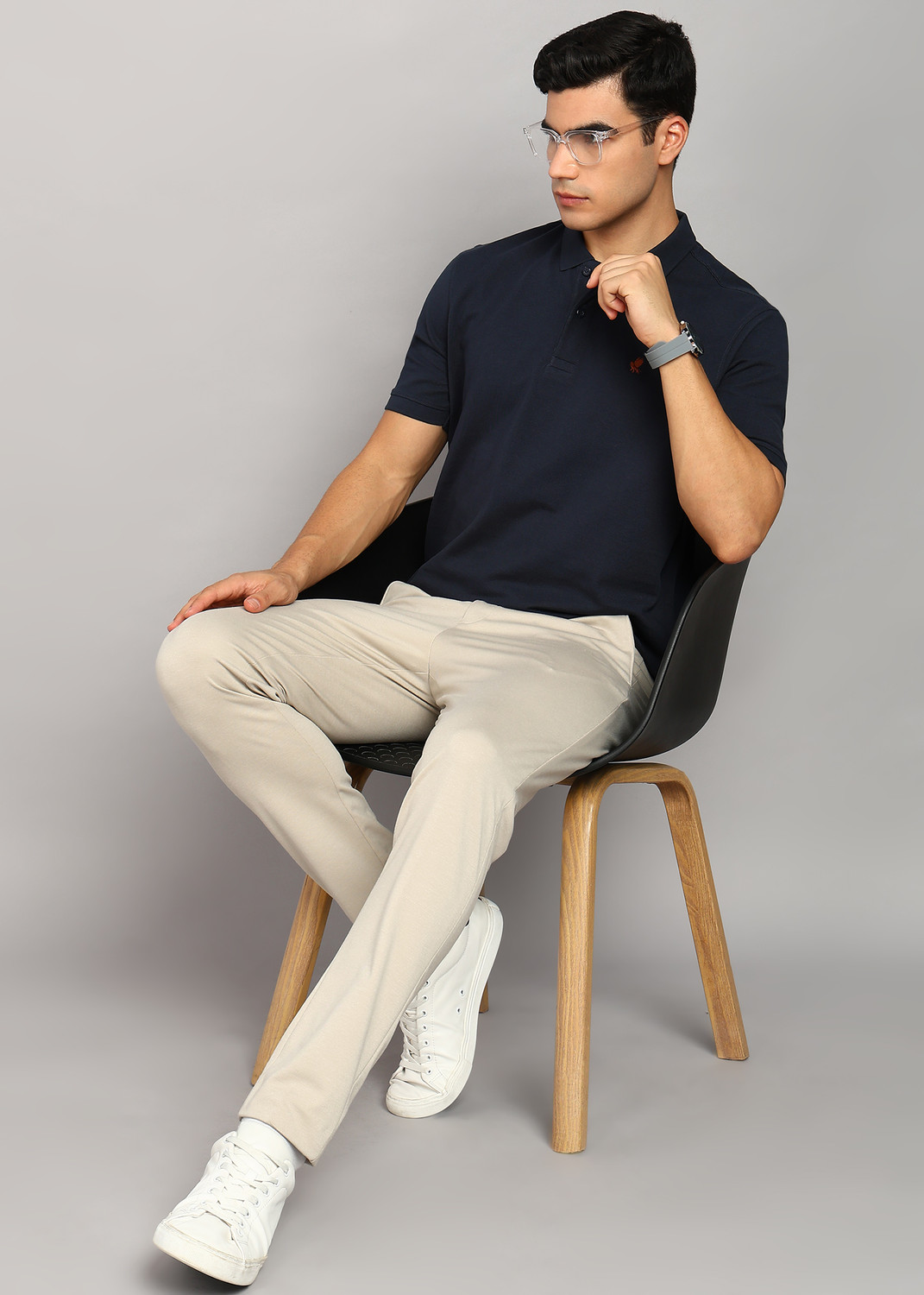 Image of PETER ENGLAND Solid Men Polo Neck Blue T-Shirt