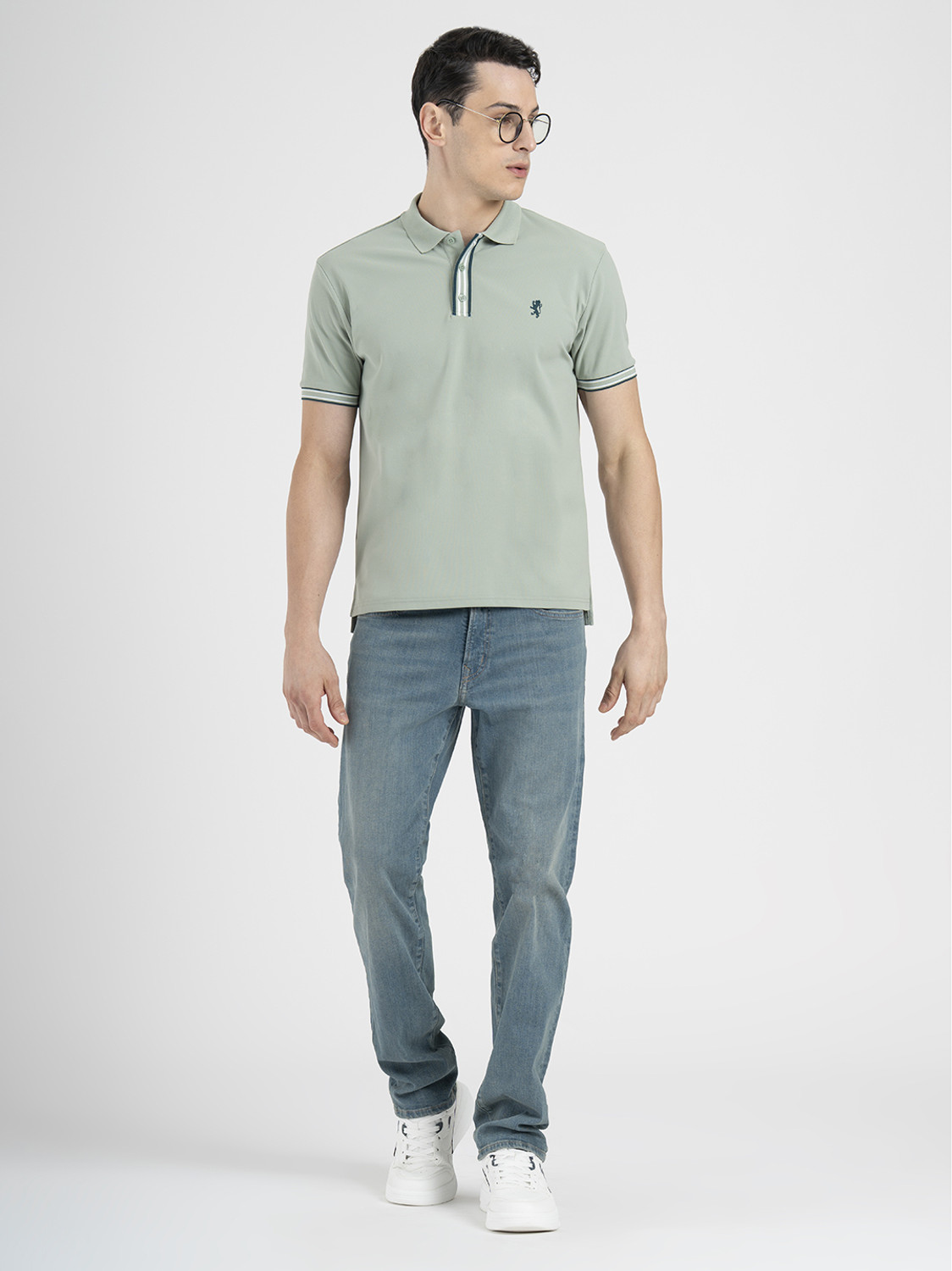 Image of RED TAPE Solid Men Polo Neck Light Green T-Shirt