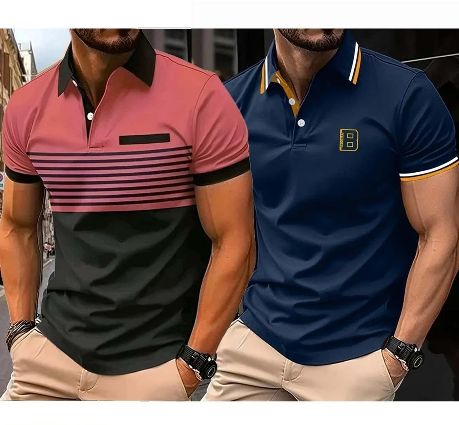 Image of Bliss Bell Solid, Colorblock Men Polo Neck Multicolor T-Shirt