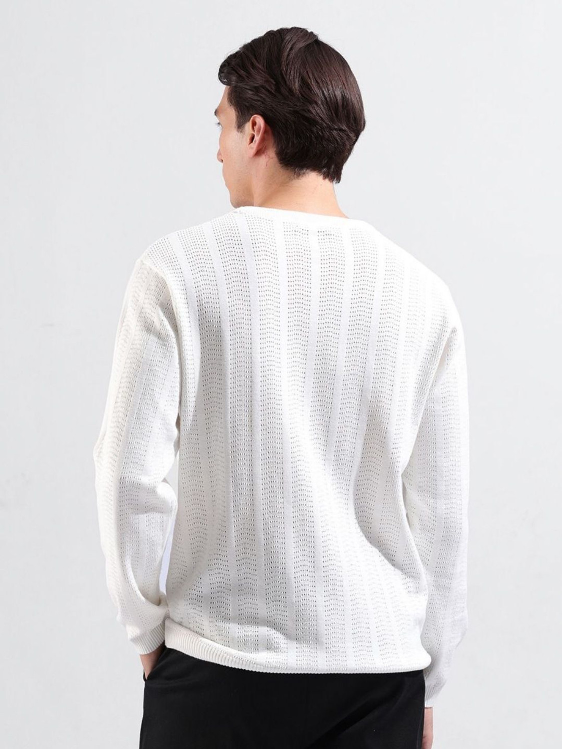 Image of The Indian Garage Co. Men Self Design Crew Neck Pure Cotton White T-Shirt
