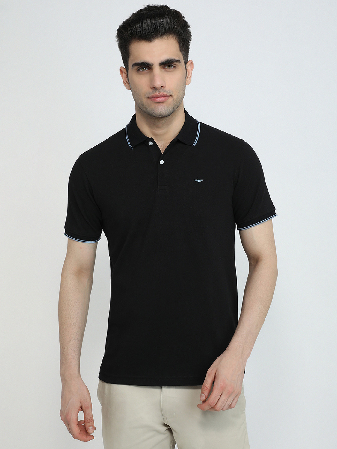 Image of PARK AVENUE Solid Men Polo Neck Black T-Shirt