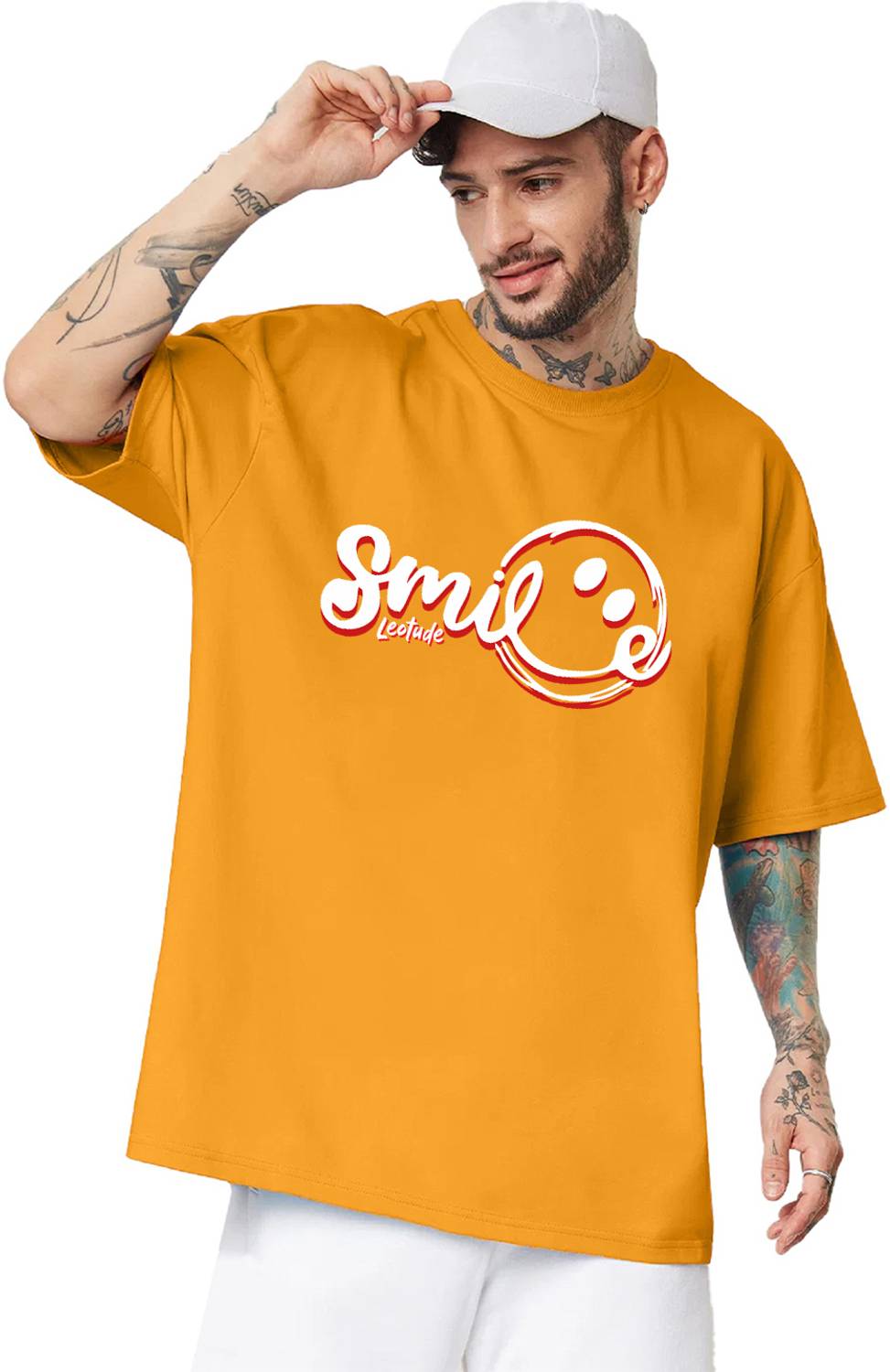 Leotude Men Printed, Typography Round Neck Cotton Blend Yellow T-