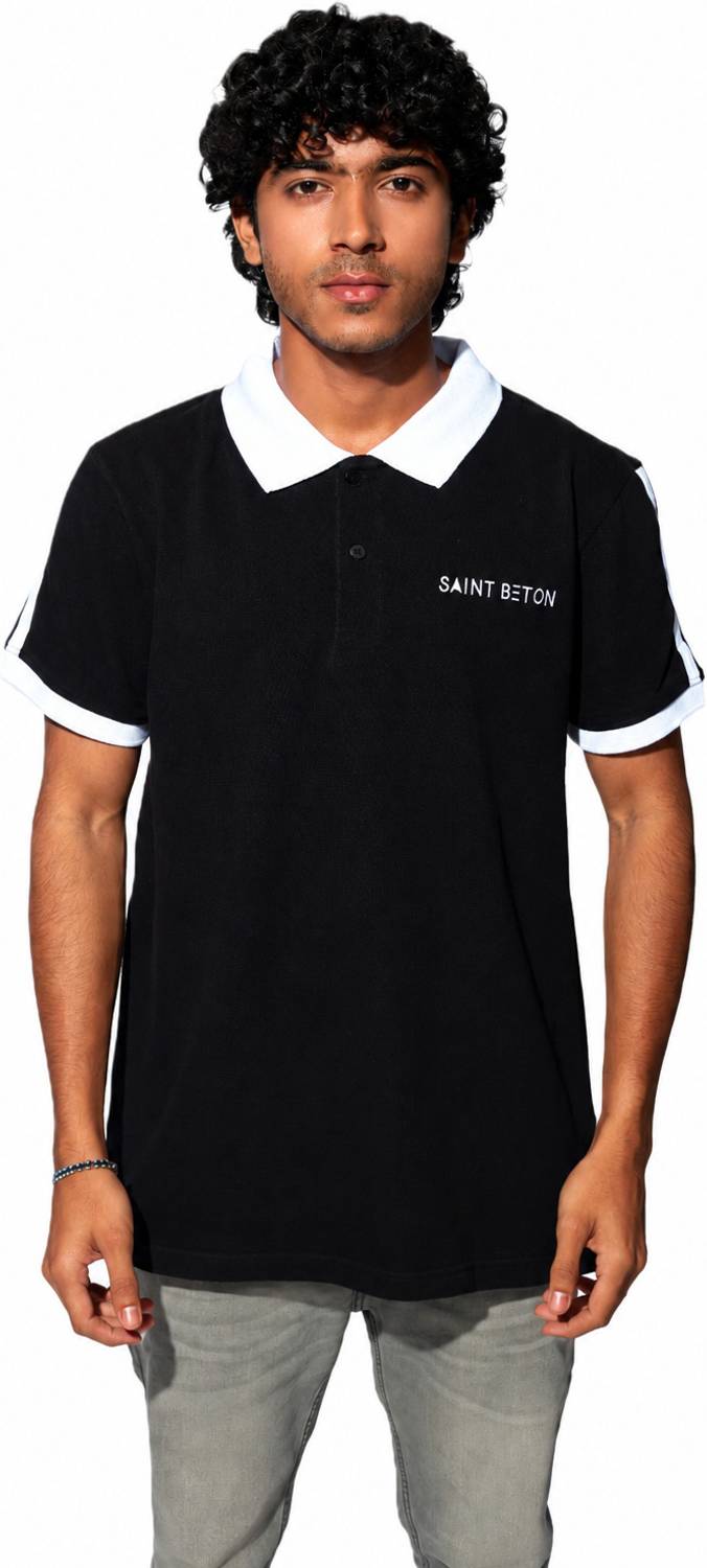 SAINT BETON Men Solid Round Neck Cotton Blend Black T-Shirt