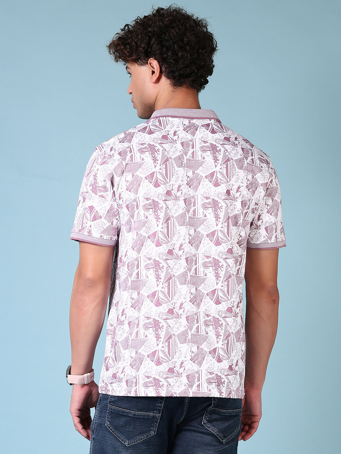 Image of V-MART Printed Men Polo Neck Purple T-Shirt
