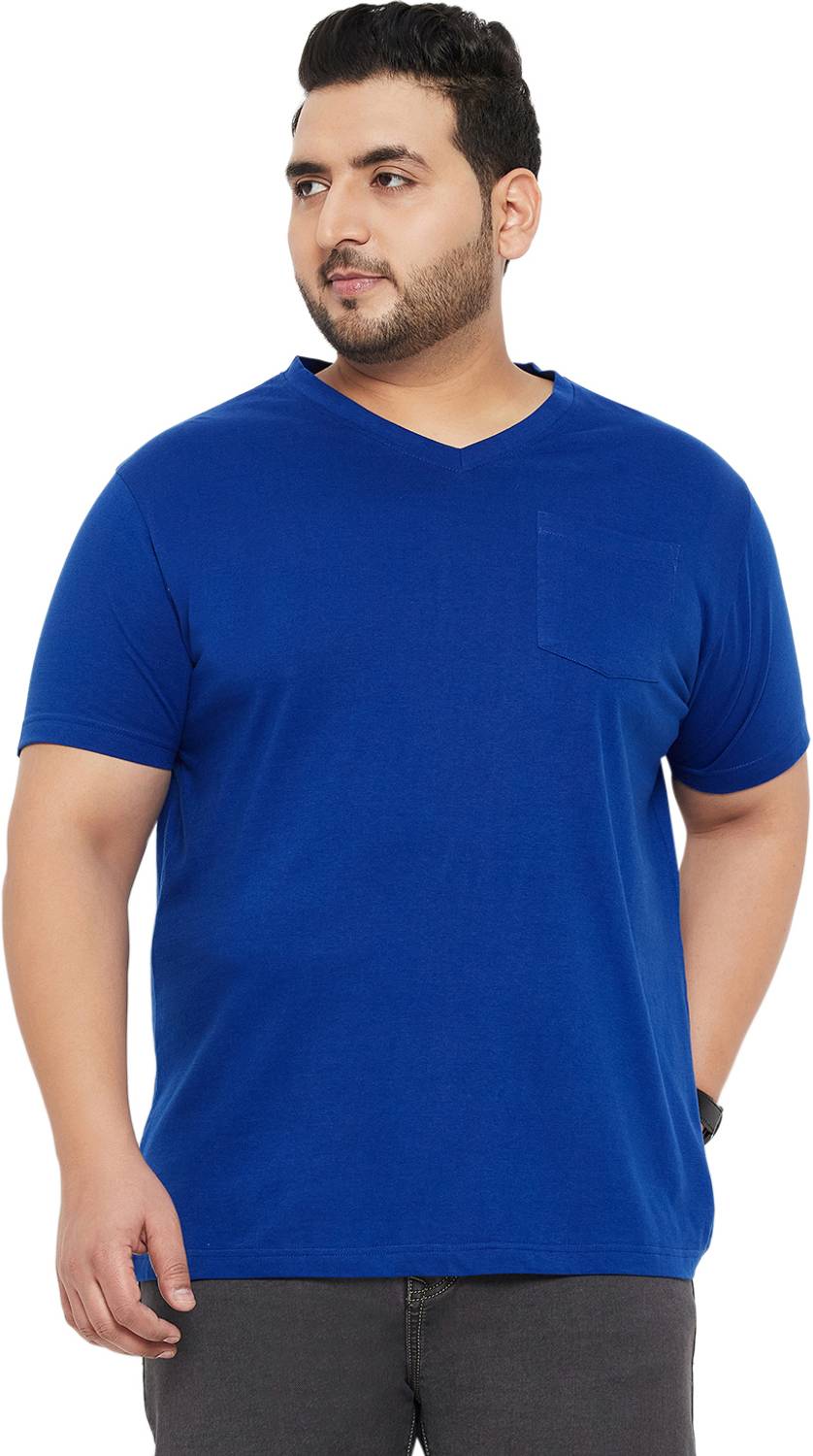 bigbanana Solid Men V Neck Blue T-Shirt