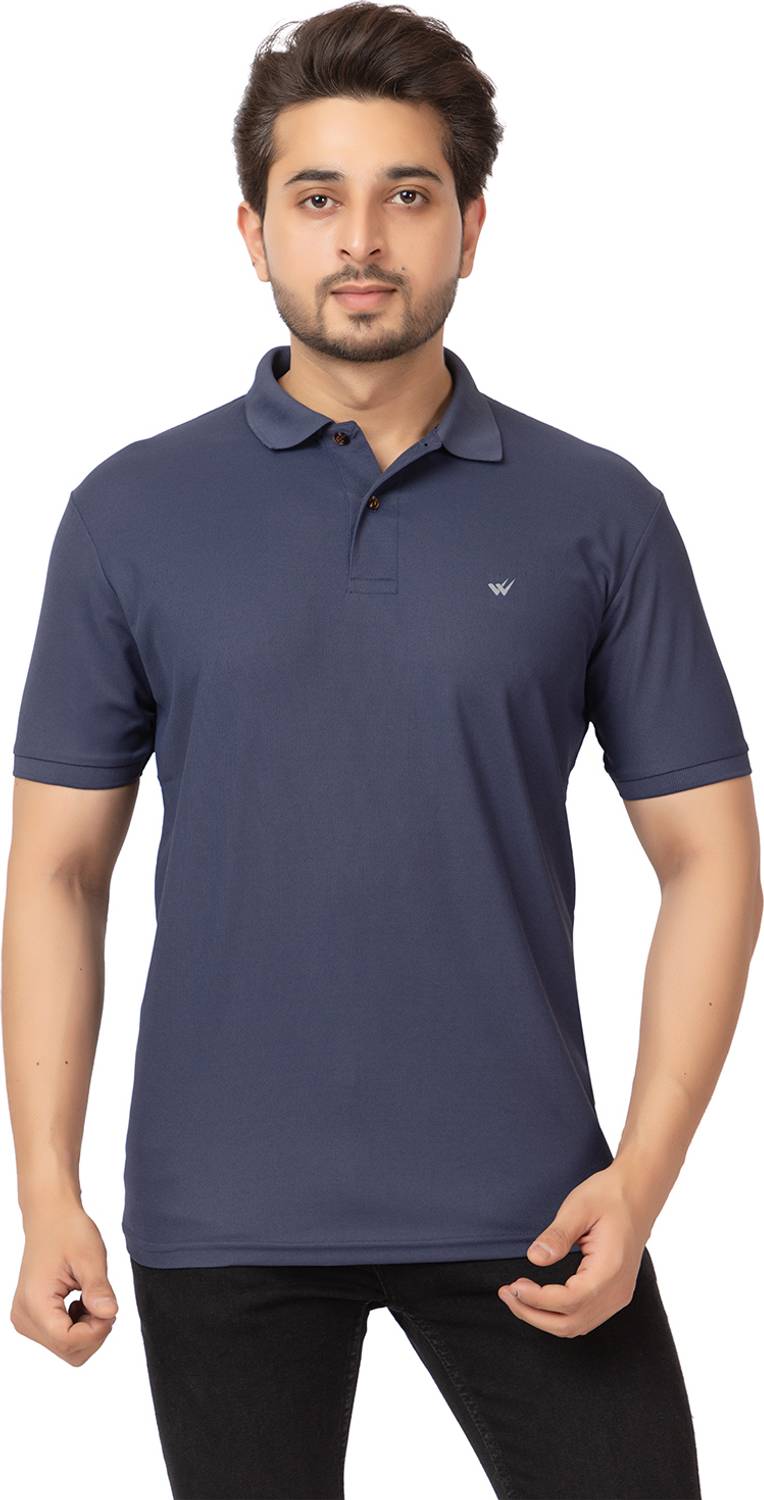 Wild Cops Men Solid Polo Neck Polyester Blue T-Shirt