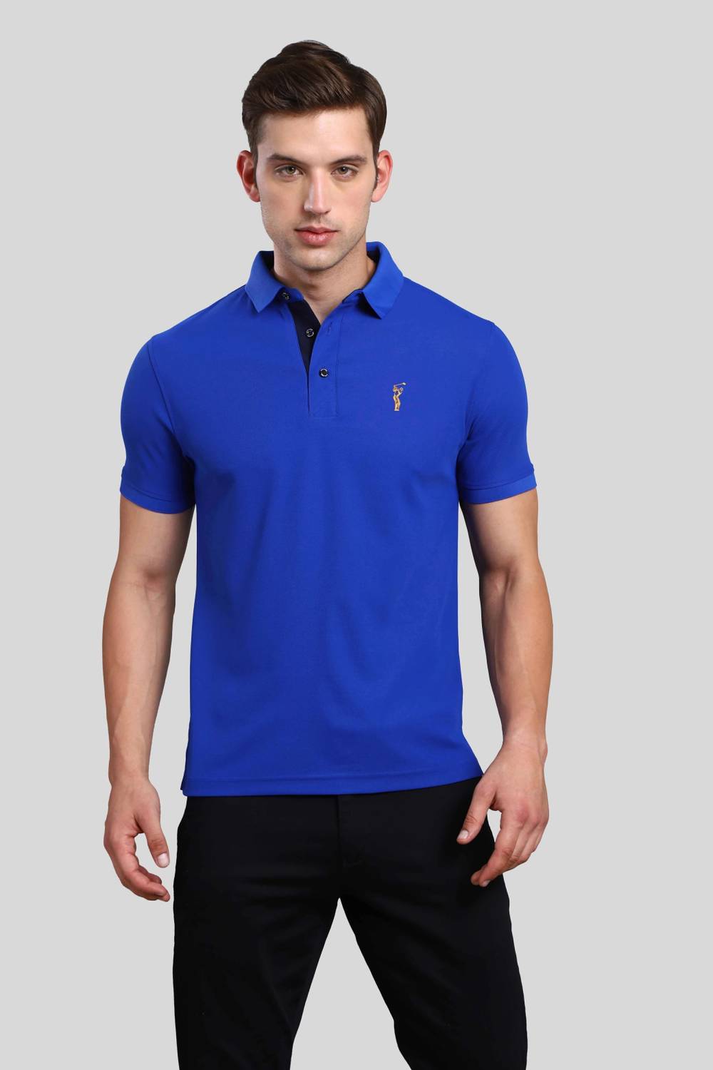 Stellers Men Solid Polo Neck Polyester Blue T-Shirt