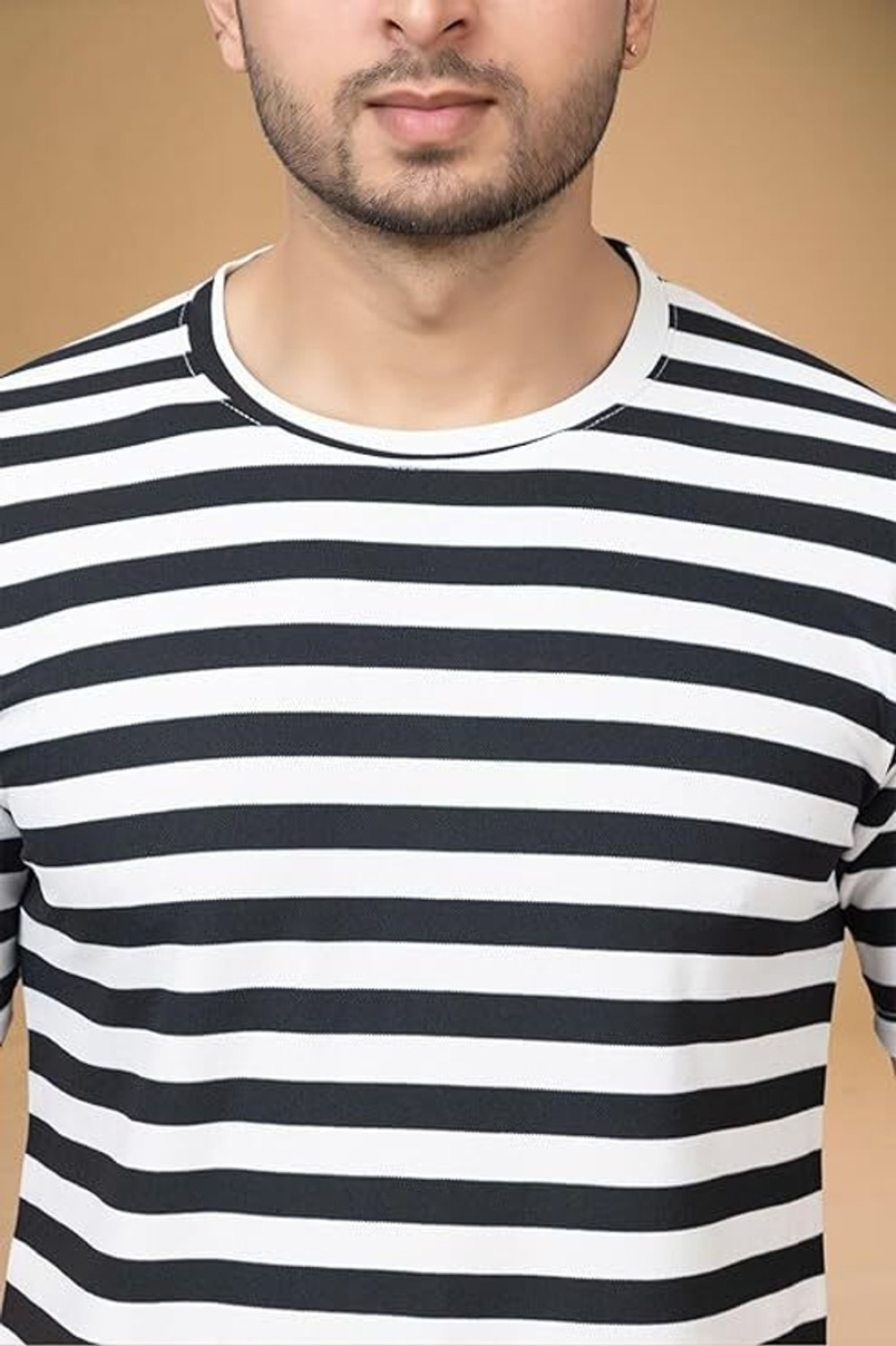 Image of RMGARMENTMK Striped Men Round Neck Grey T-Shirt