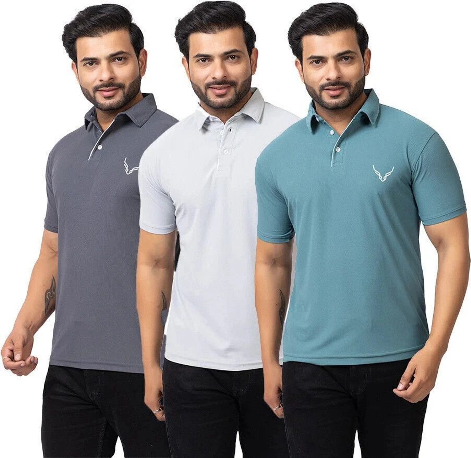 Image of BUFFARO Solid Men Polo Neck Multicolor T-Shirt