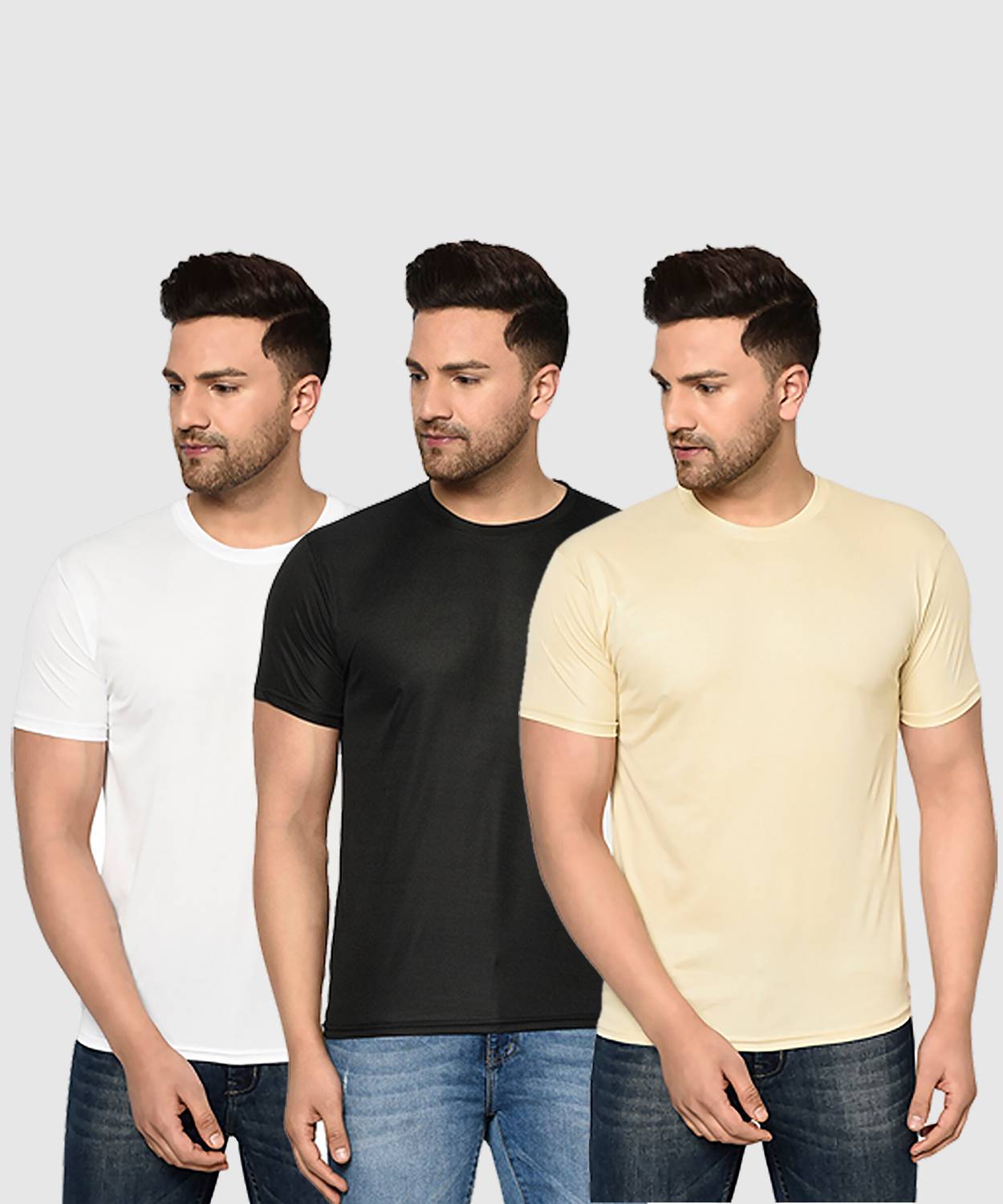 InkTees Pack of 3 Regular Fit Plain Men Solid Round Neck Polyeste